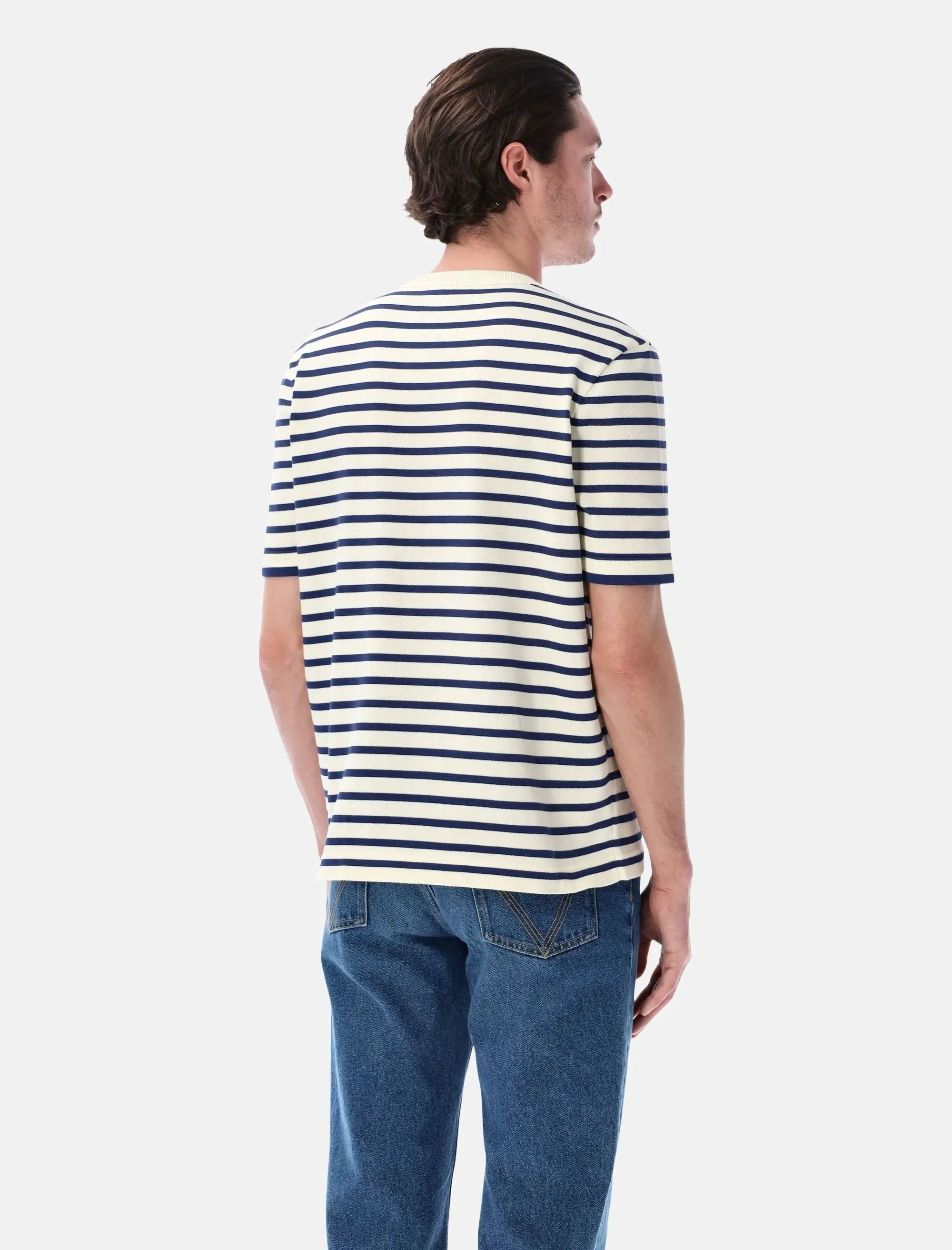 Mens Knit Breton Stripe Short Sleeve Crewneck Cream Navy Prada оригінал – Купити в Україні – вид ззаду