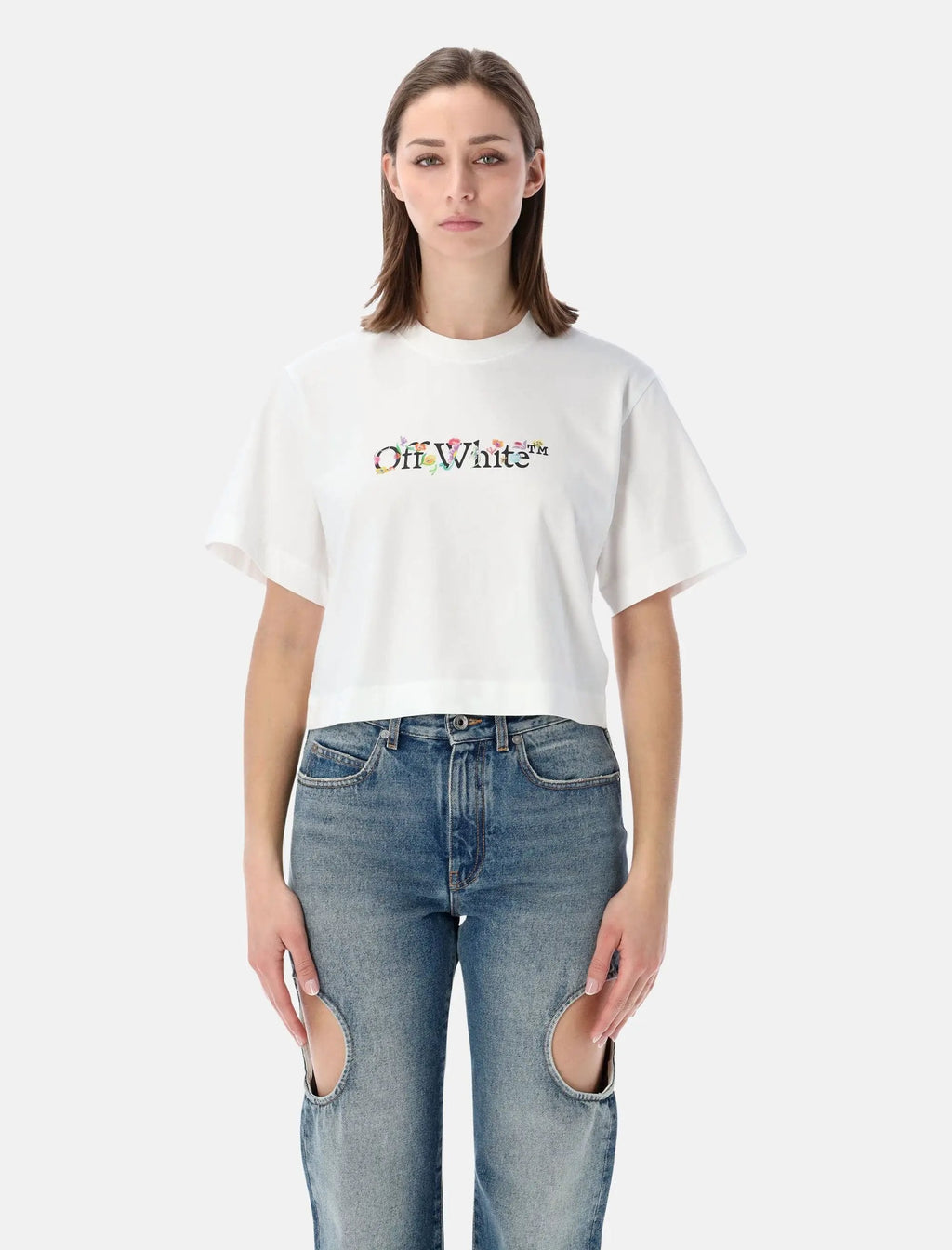 Flower Cropped T Shirt Off-white оригінал – Купити в Україні – боковий вид