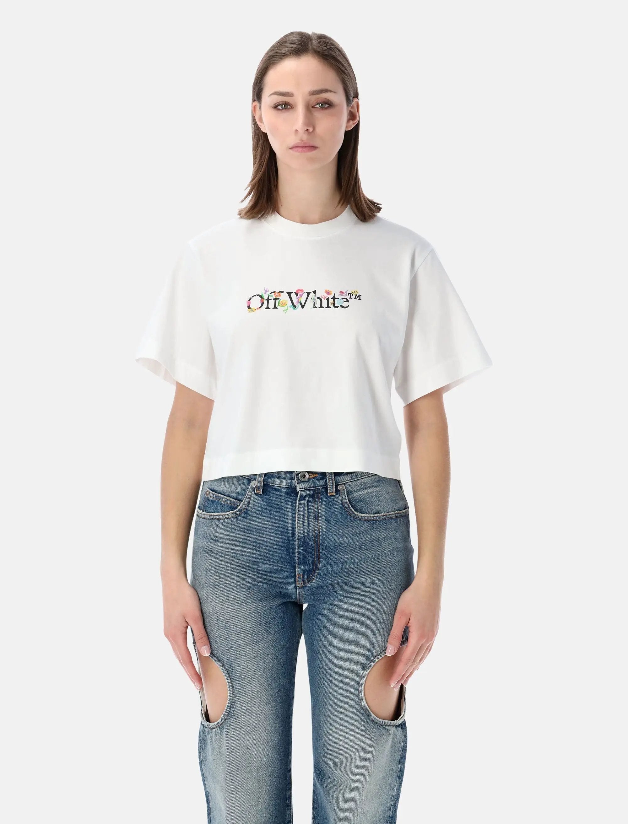 Flower Cropped T Shirt Off-white оригінал – Купити в Україні – боковий вид