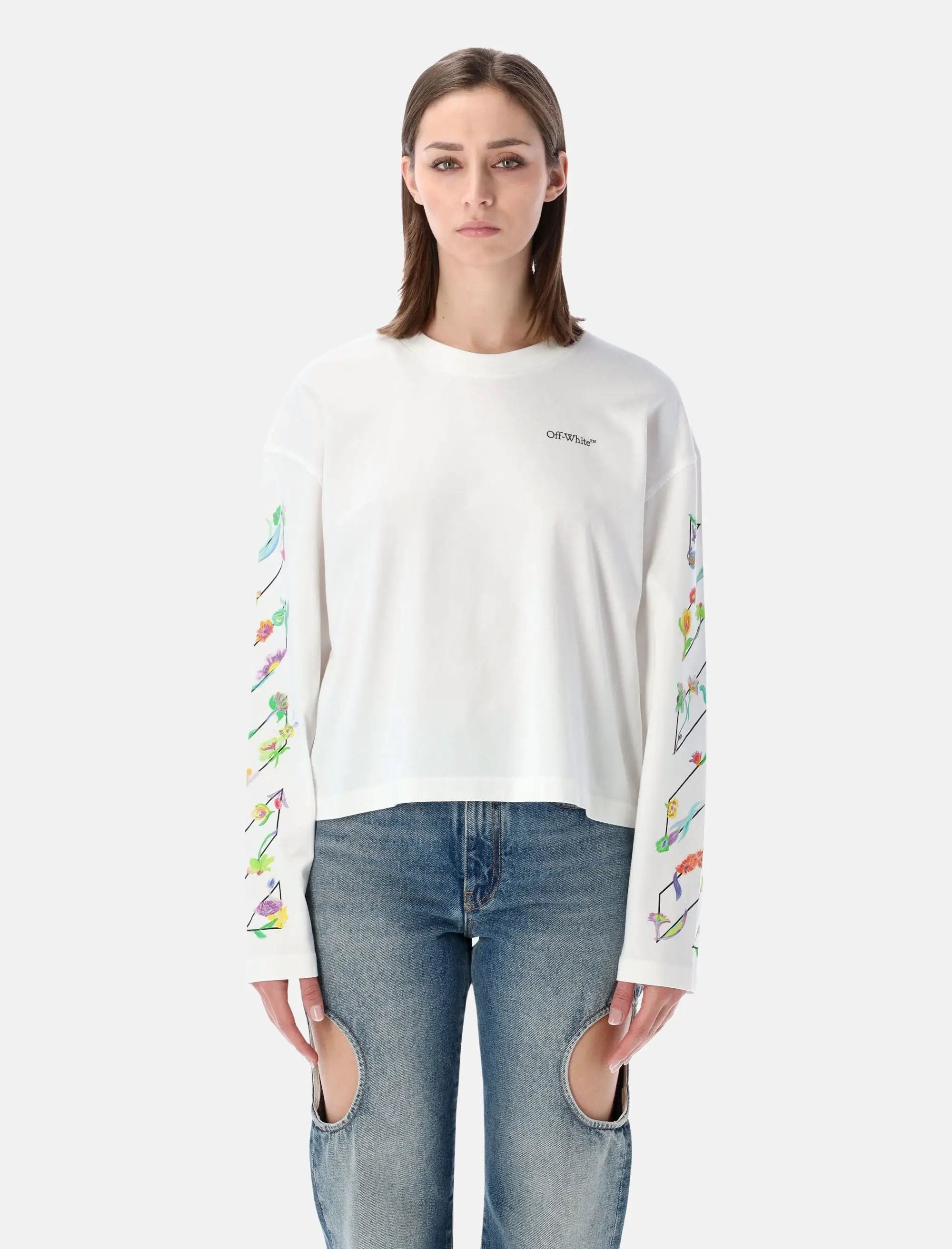 Flower Long Sleeve T Shirt Off-white оригінал – Купити в Україні – боковий вид