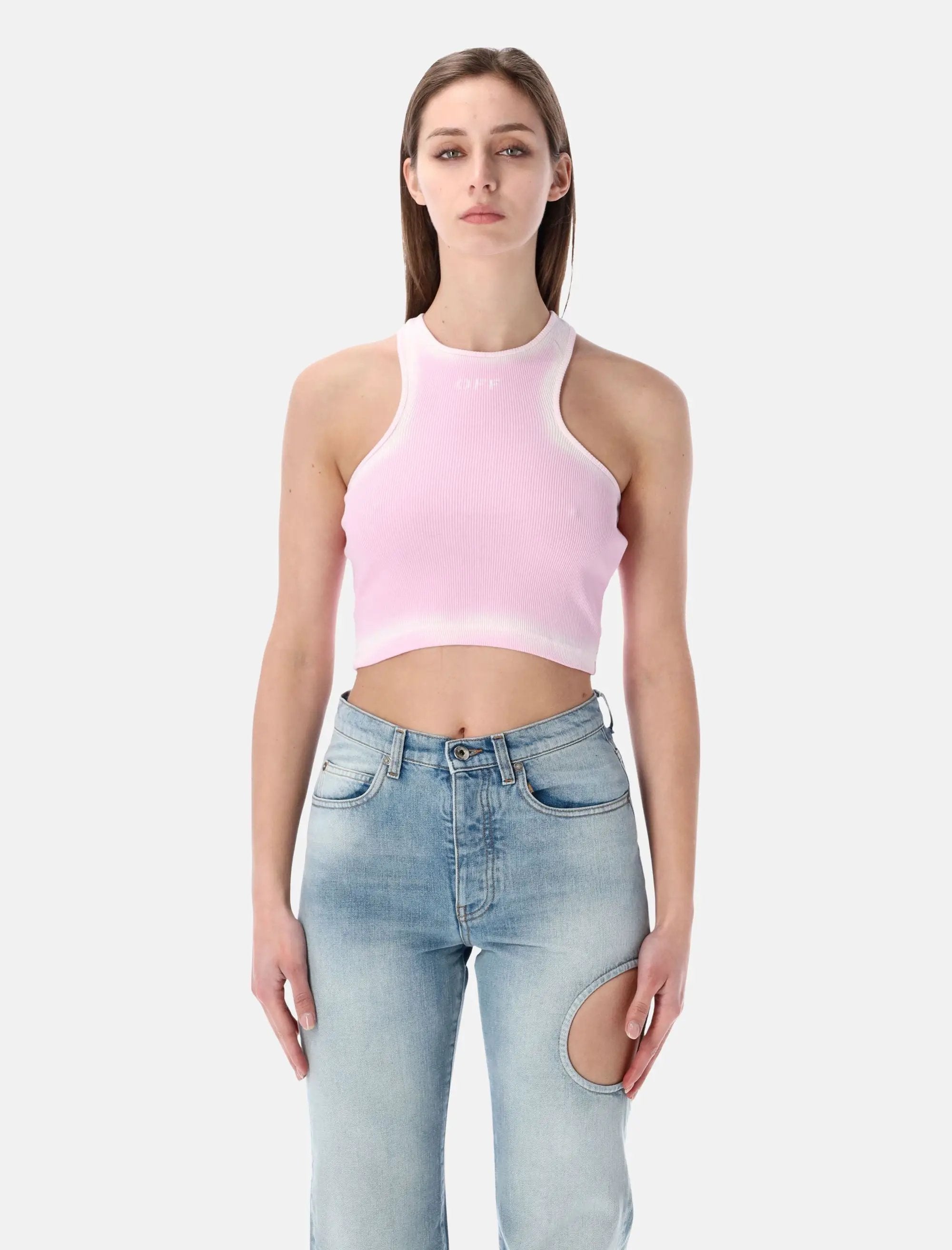 Spray Off Stamp Rib Crop Top Off-white – Гарантія оригінальності – боковий вид