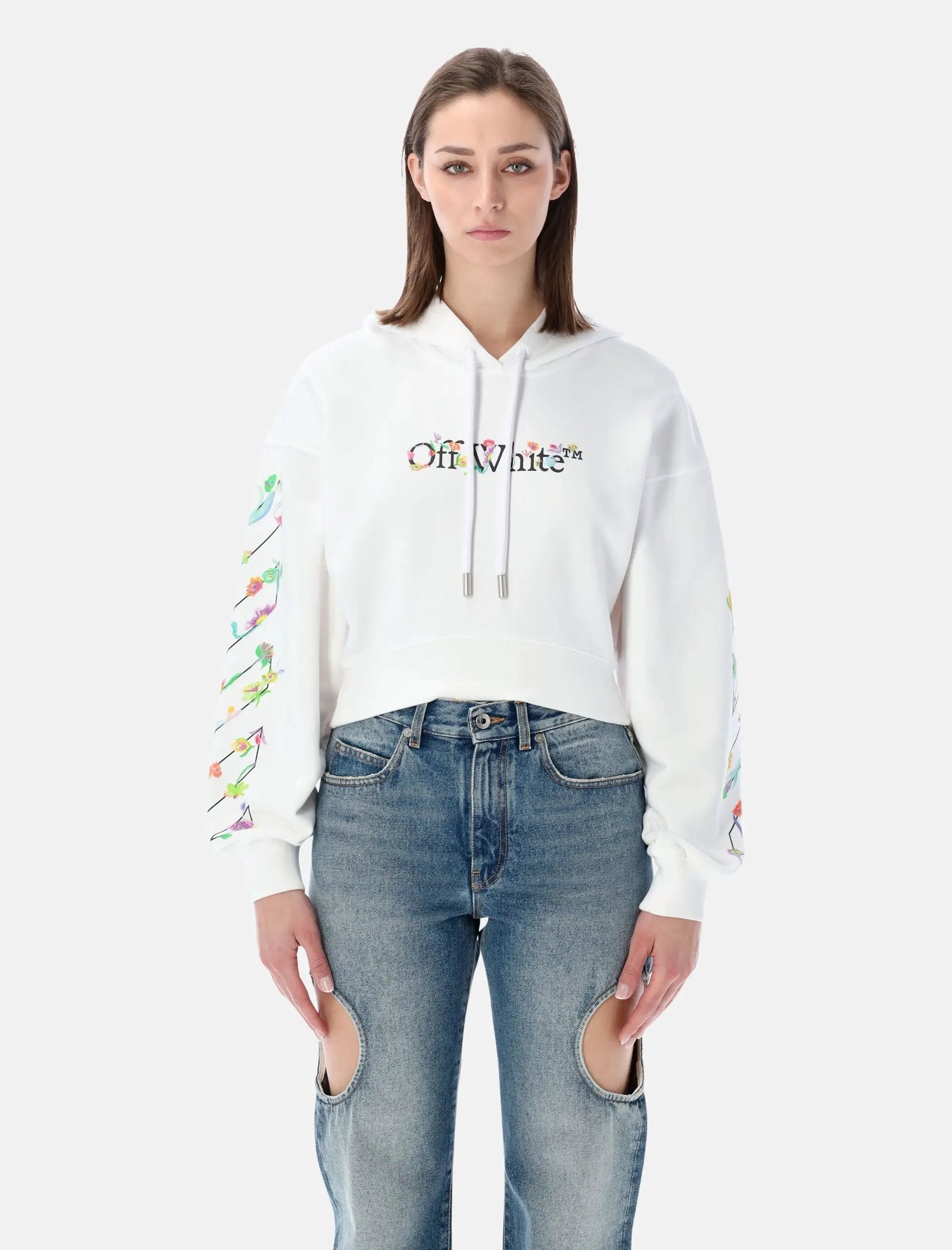 Flower Cropped Hoodie Off-white оригінал – Купити в Україні – боковий вид
