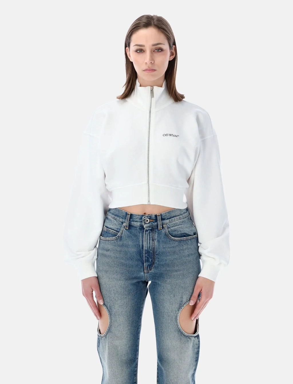 Оригінальна Flower Cropped Zip Fleece Off-white – боковий вид