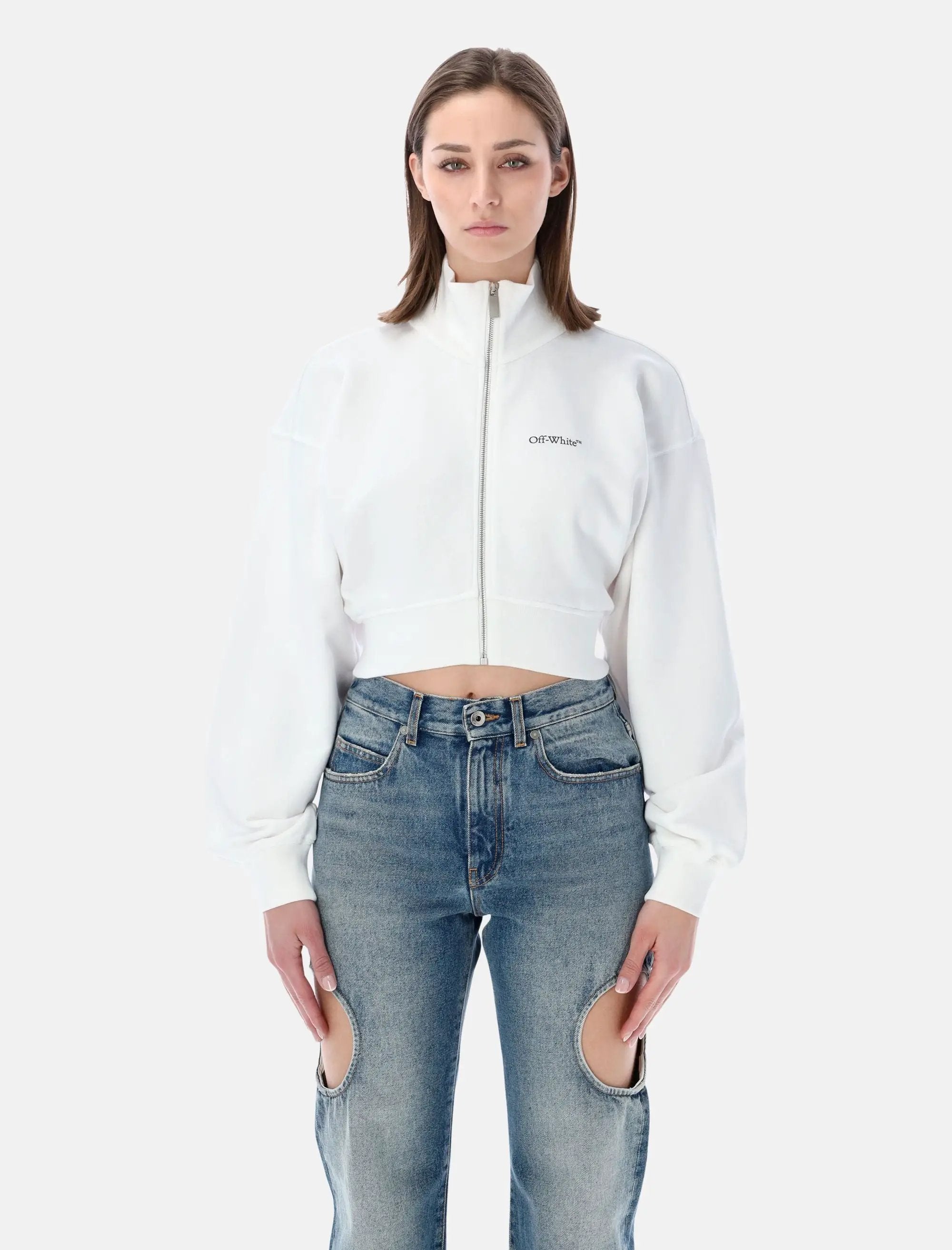 Оригінальна Flower Cropped Zip Fleece Off-white – боковий вид