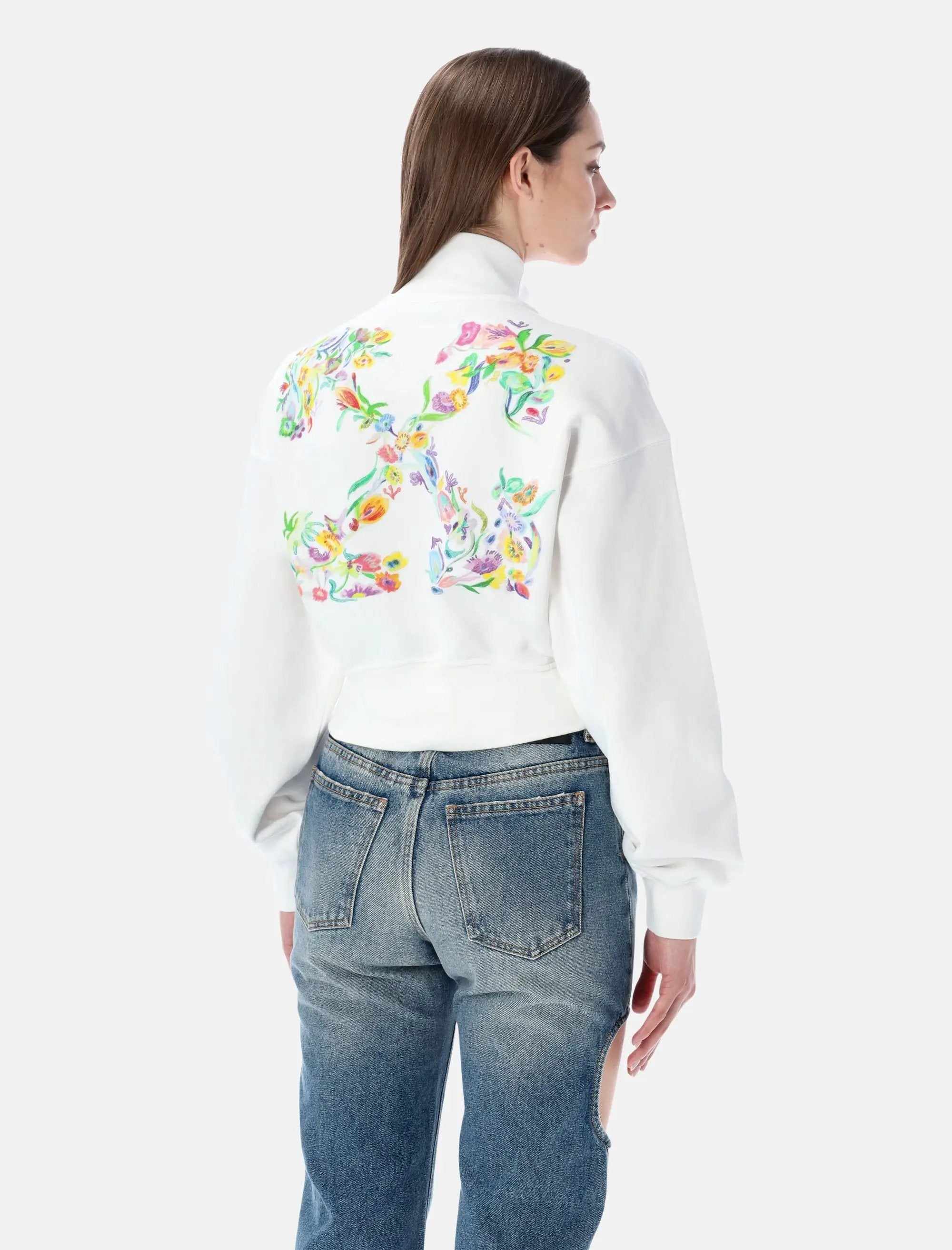 Оригінальна Flower Cropped Zip Fleece Off-white – вид ззаду