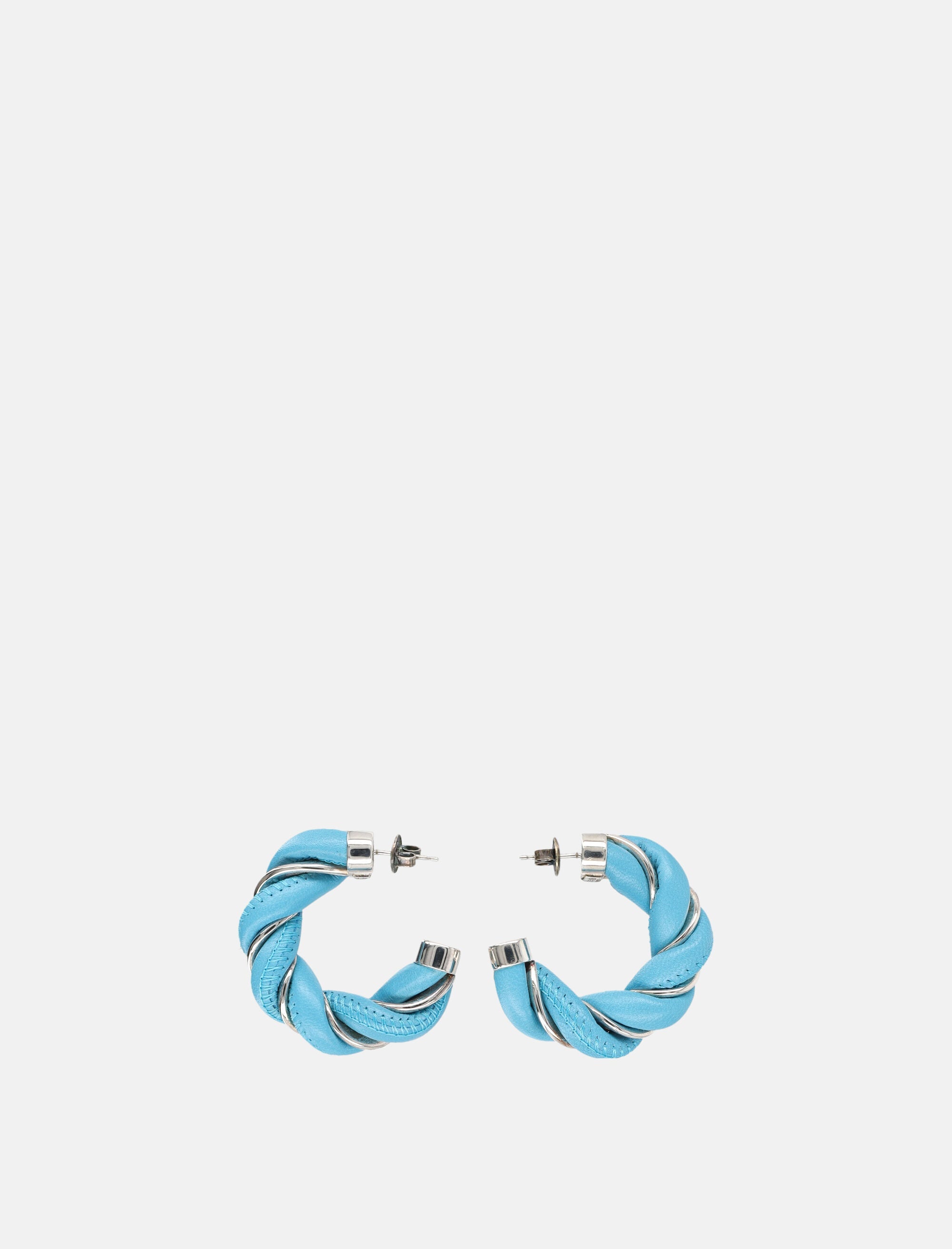 Оригінальна Twisted Leather And Silver Hoop Earrings Bottega veneta – вид ззаду