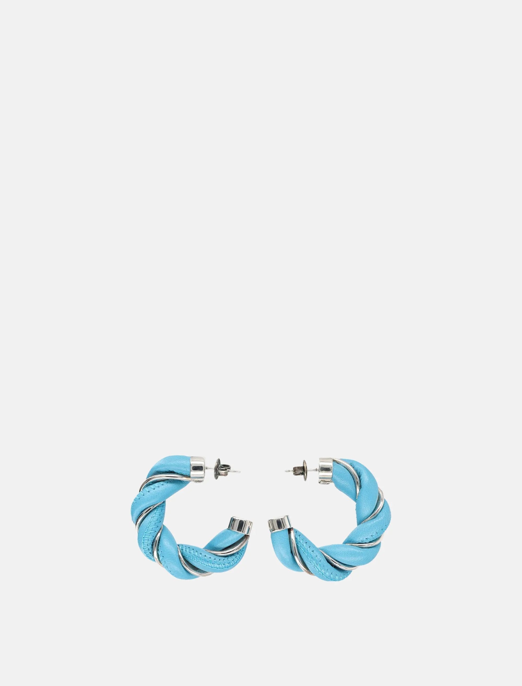 Оригінальна Twisted Leather And Silver Hoop Earrings Bottega veneta – вид ззаду
