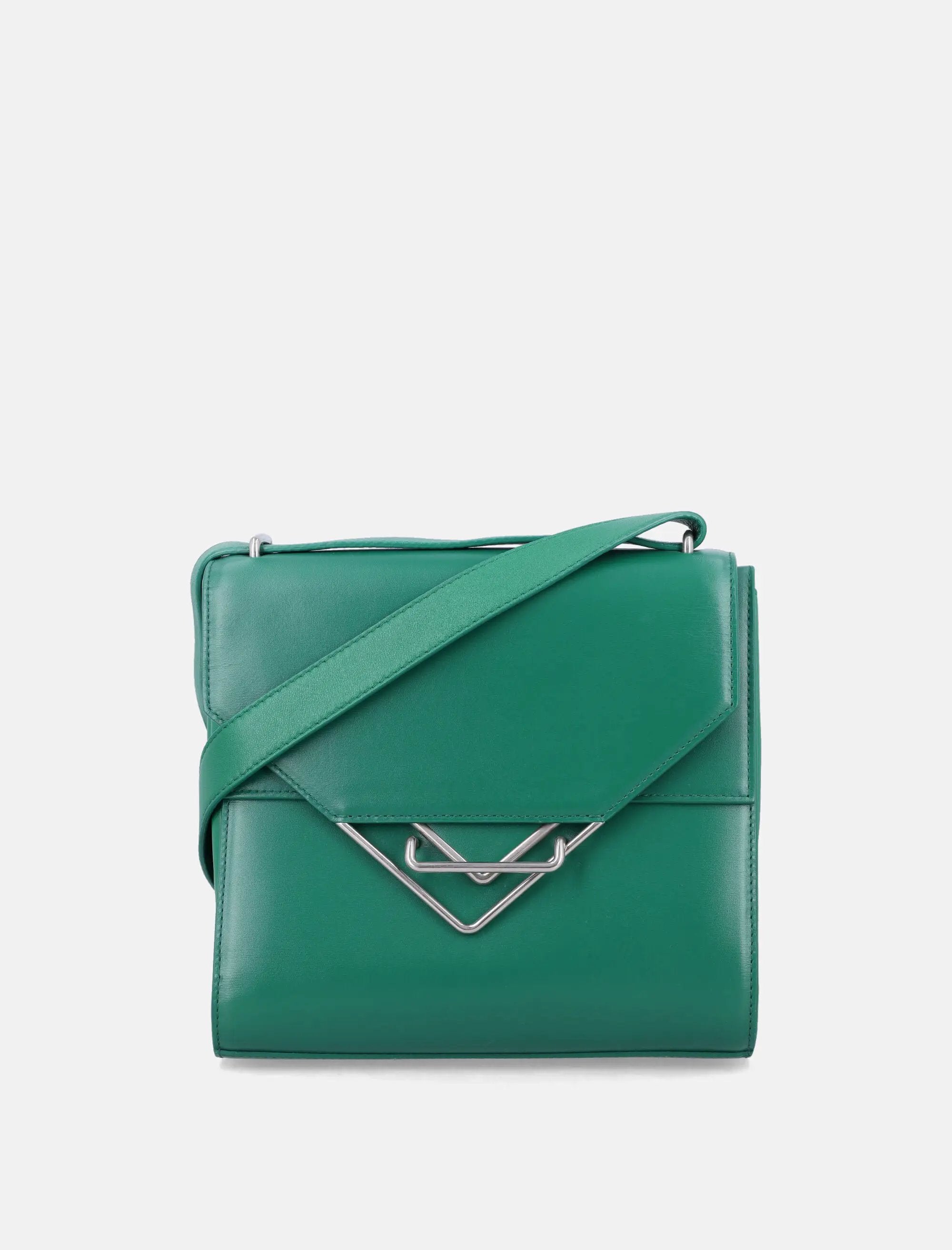 Green Leather Shoulder Bag With Geometric Closure Bottega veneta оригінал – Купити в Україні – боковий вид