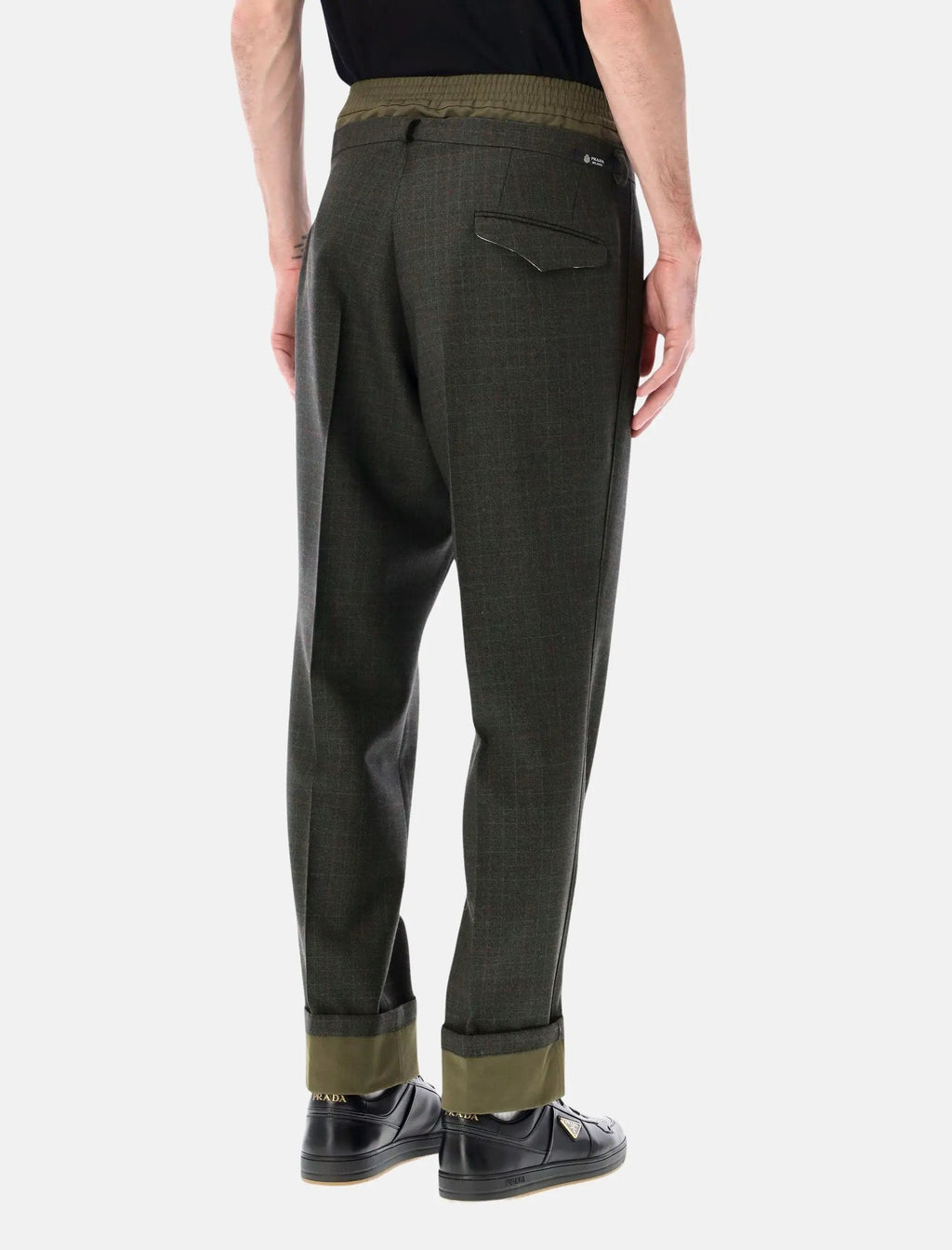 Оригінальна Wool Trousers With Green Cotton Details Prada – вид ззаду