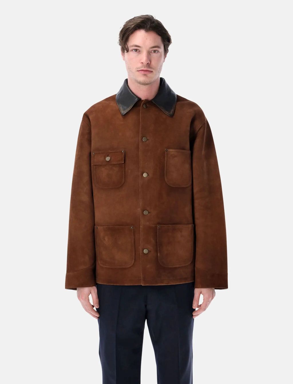 Suede Caban Jacket With Leather Collar Prada – Гарантія оригінальності – боковий вид