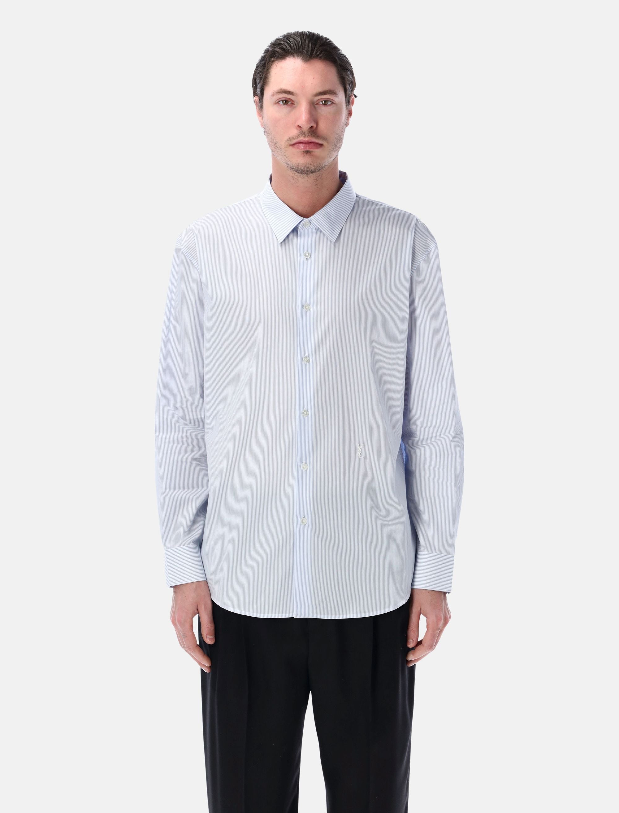 Blue Striped Cotton Poplin Cassandre Shirt Saint laurent оригінал – Купити в Україні – боковий вид