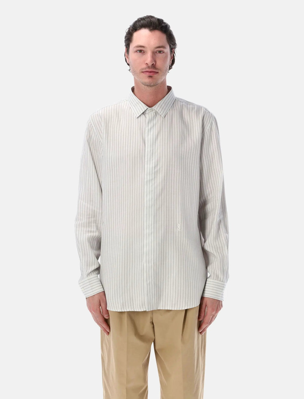 Cassandre Slim Striped Viscose Shirt Saint laurent оригінал – Купити в Україні – боковий вид