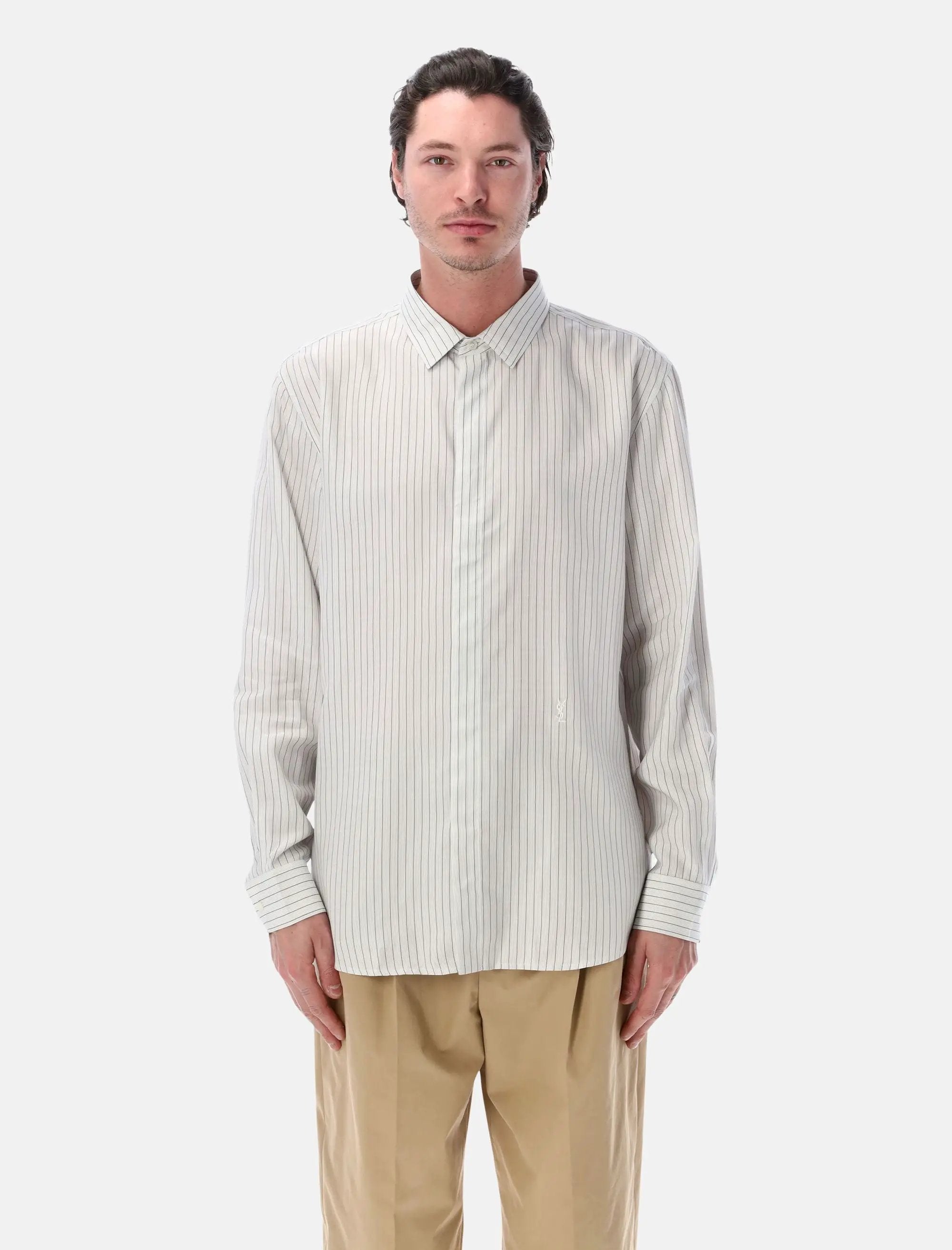 Cassandre Slim Striped Viscose Shirt Saint laurent оригінал – Купити в Україні – боковий вид