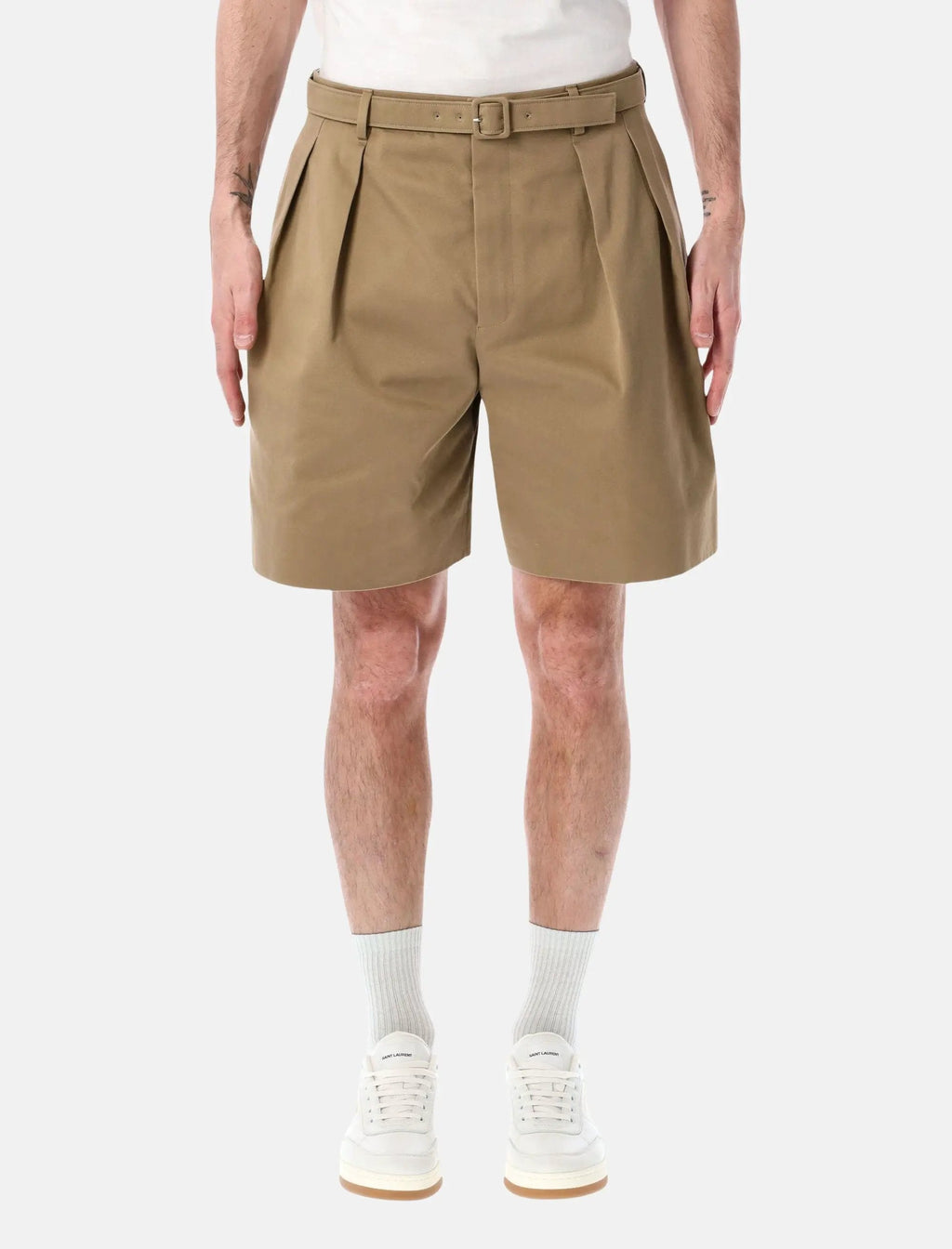 Cotton Gabardine Tailored Shorts Saint laurent оригінал – Купити в Україні – боковий вид