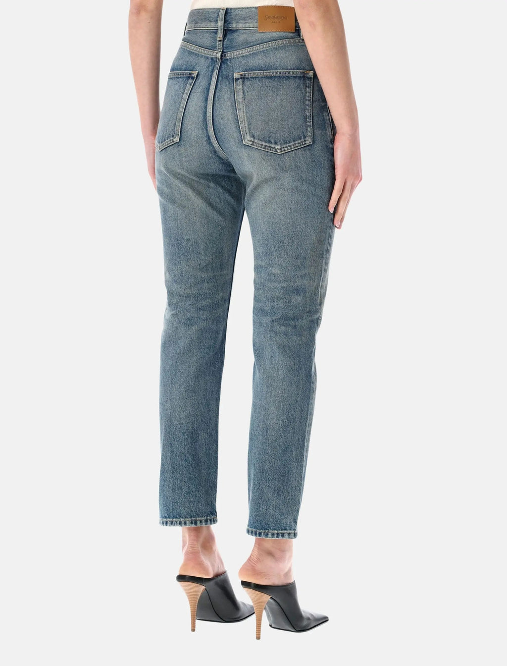90s Blue Denim Cropped Slim Fit Jeans Saint laurent оригінал – Купити в Україні – вид ззаду