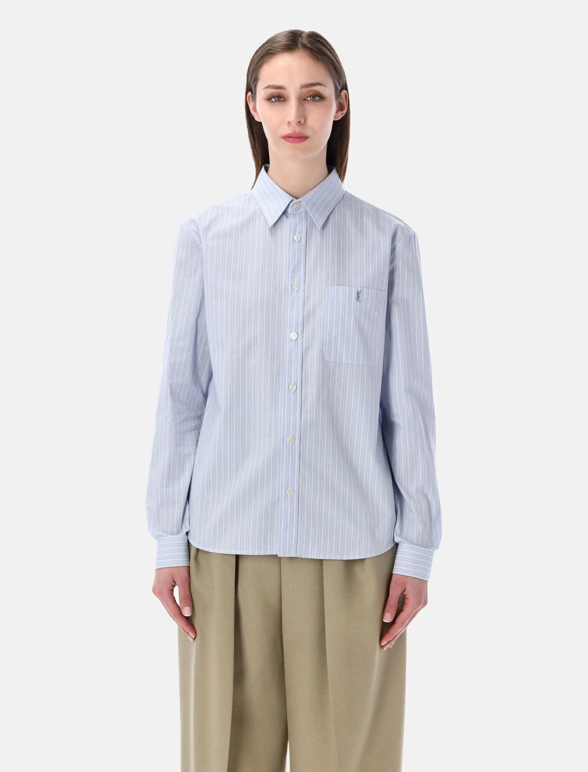 Cassandre Striped Cotton Shirt Saint laurent оригінал – Купити в Україні – боковий вид
