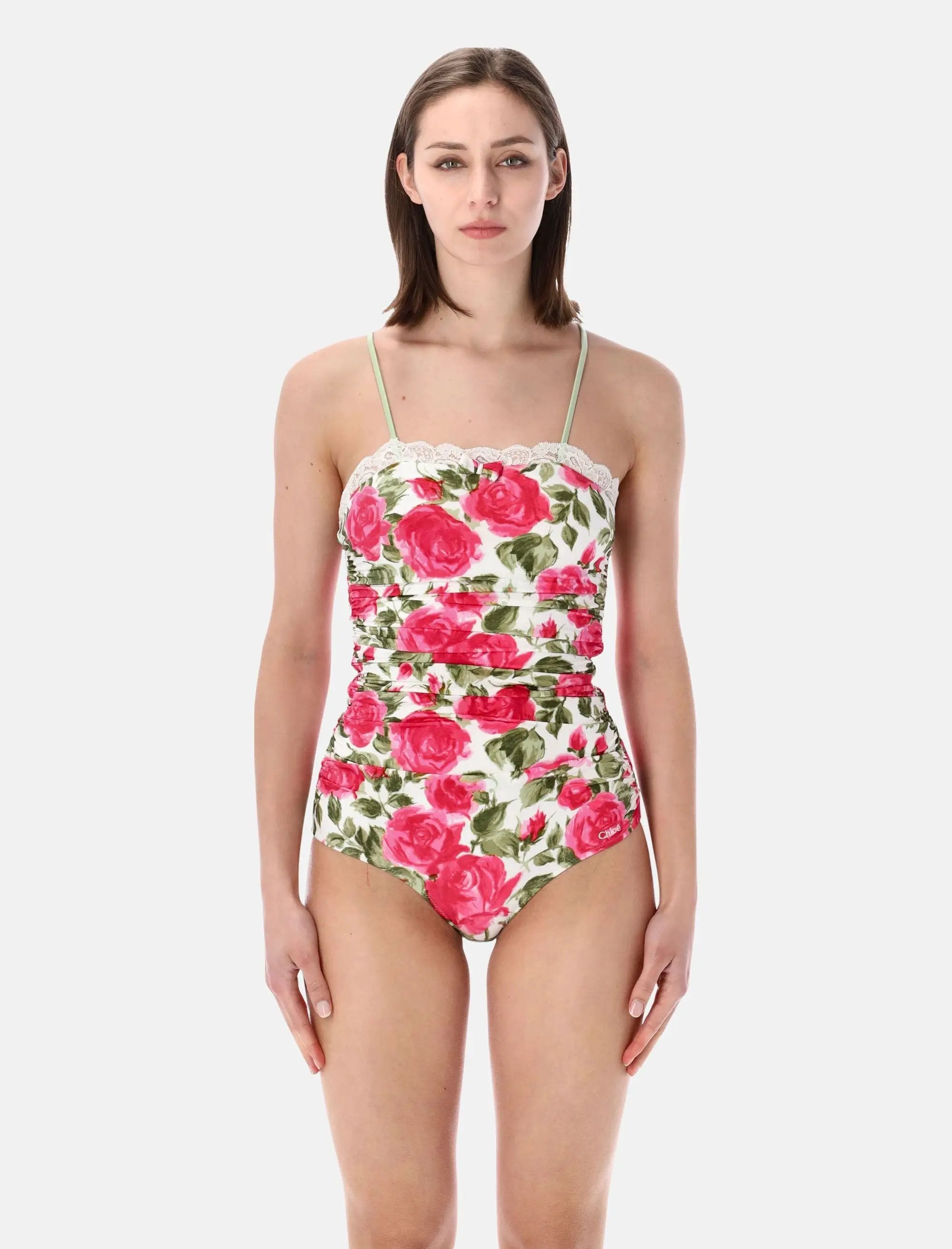 Оригінальна Rose Print Ruched Swimsuit Chloe – боковий вид