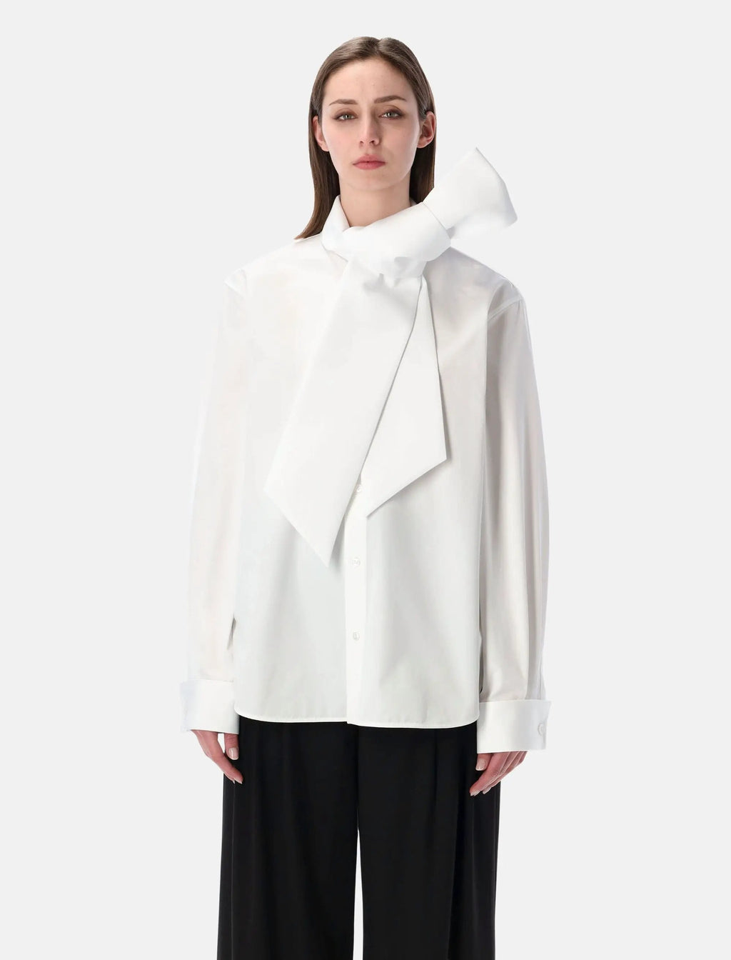 Cotton Poplin Lavallière Shirt Saint laurent оригінал – Купити в Україні – боковий вид