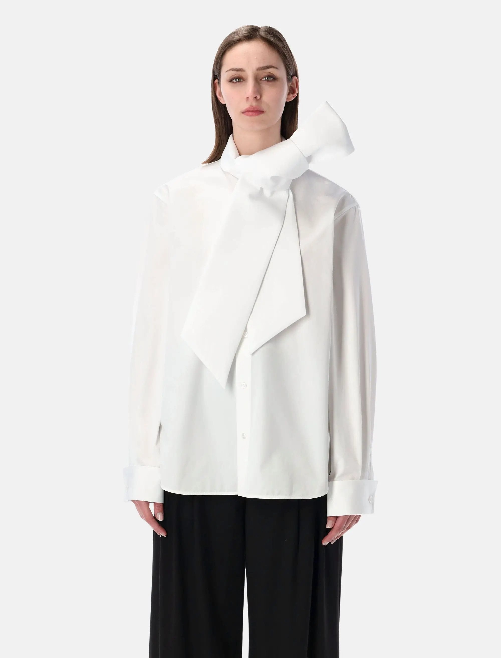 Cotton Poplin Lavallière Shirt Saint laurent оригінал – Купити в Україні – боковий вид