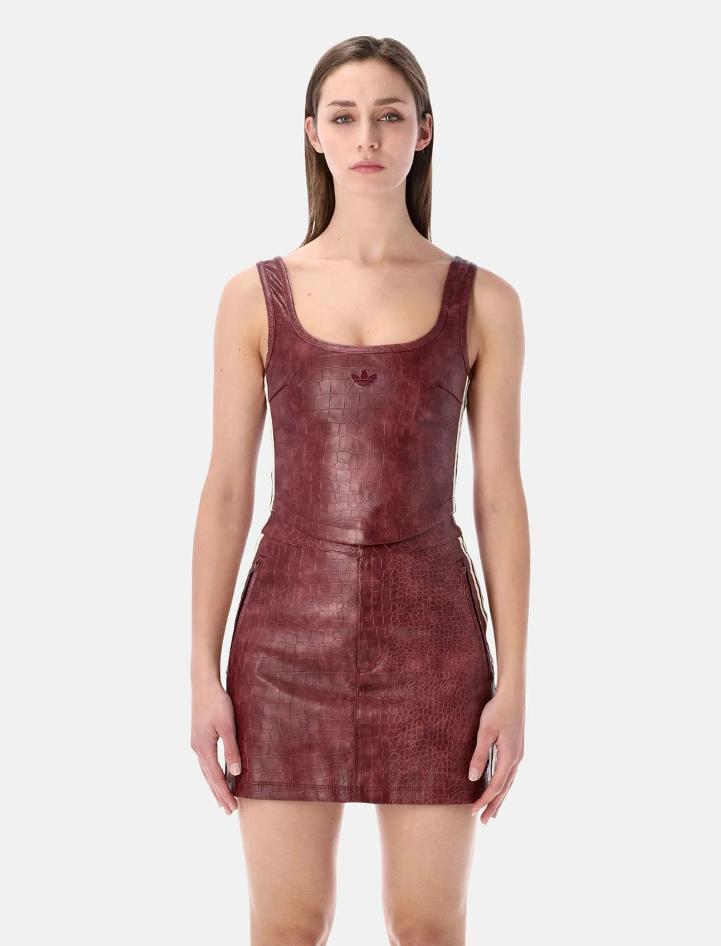 Fitted Burgundy Faux Leather Corset Adidas – Гарантія оригінальності – боковий вид