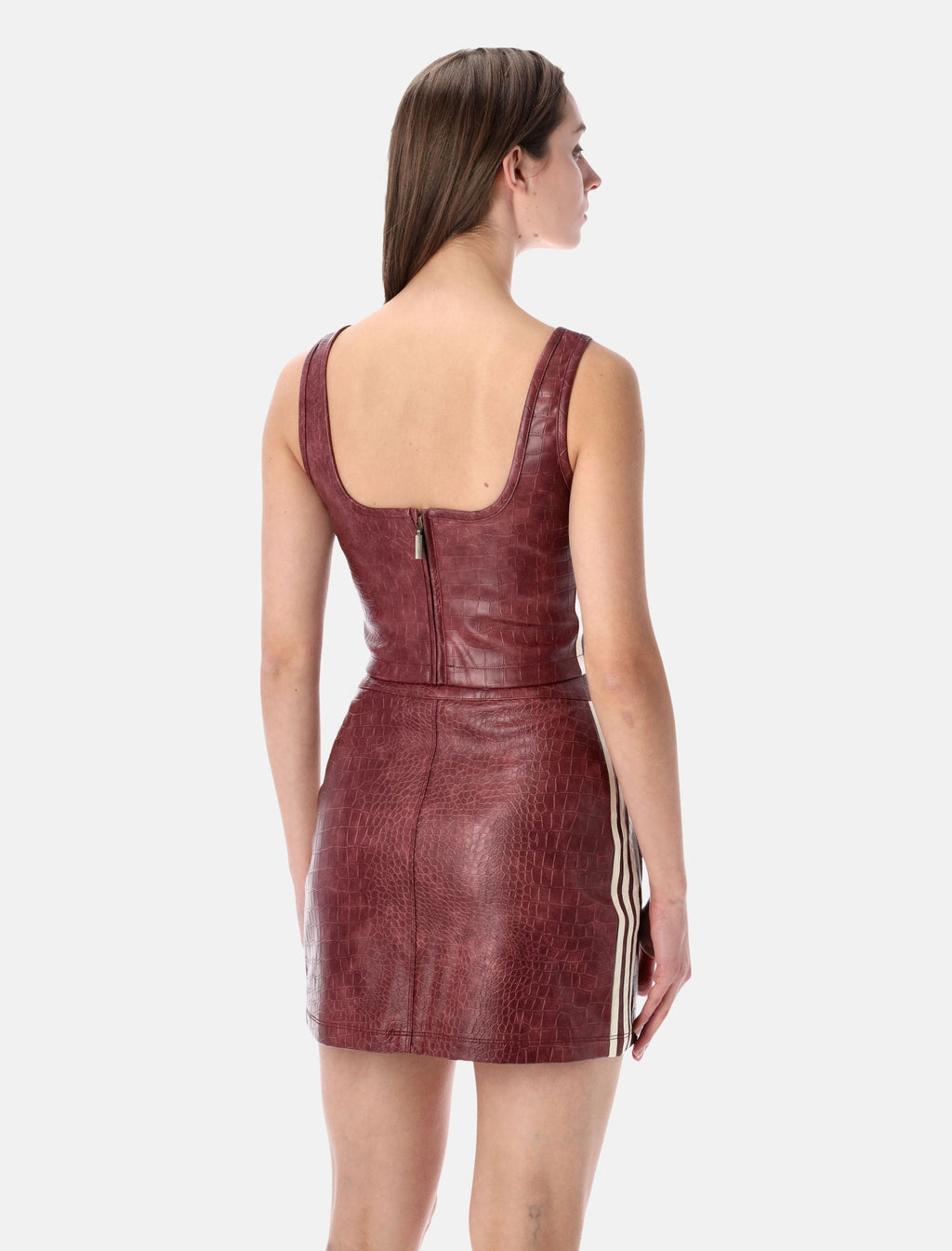 Fitted Burgundy Faux Leather Corset Adidas – Гарантія оригінальності – боковий вид