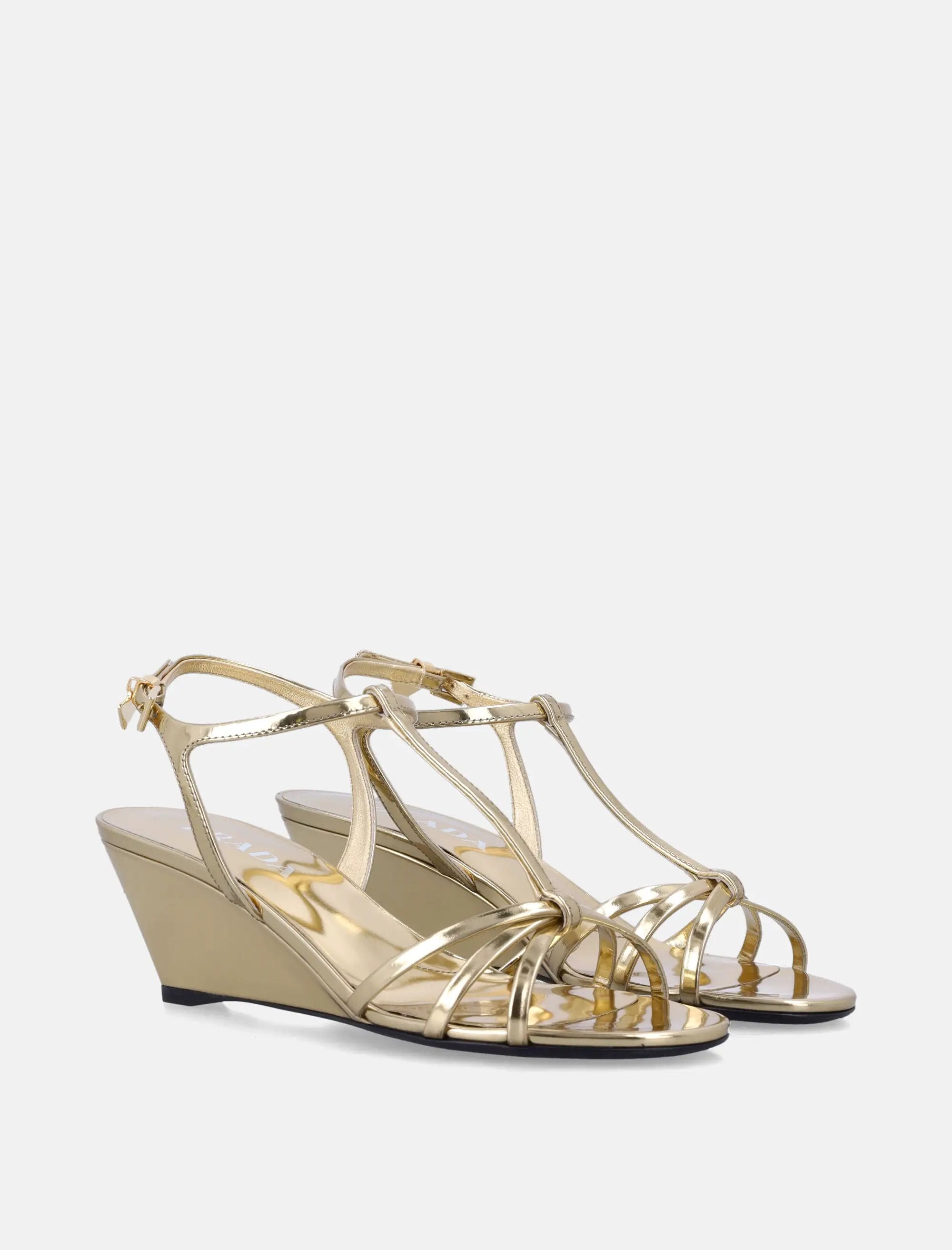 Metallic Leather Wedge Sandals Prada оригінал – Купити в Україні – вид ззаду