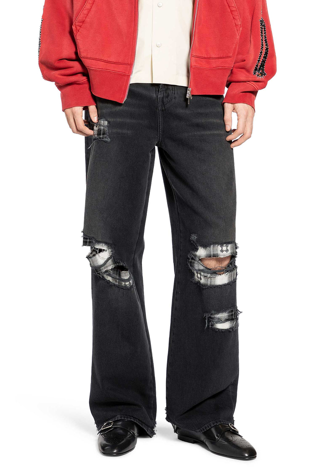 Оригінальна Flannel Repair Baggy Jeans Amiri – боковий вид