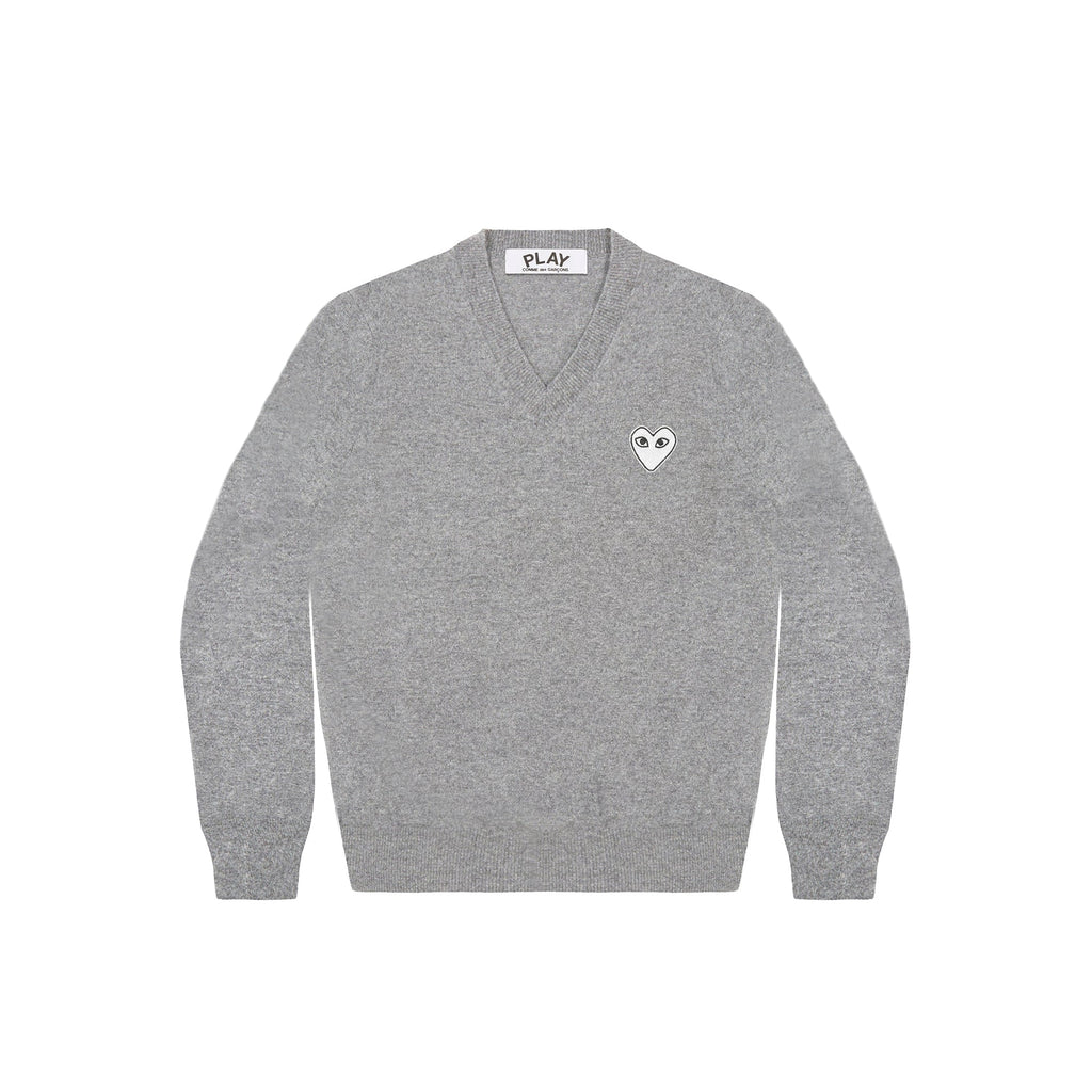 Mens White Heart V Neck Sweater Comme des garcons – Гарантія оригінальності – боковий вид