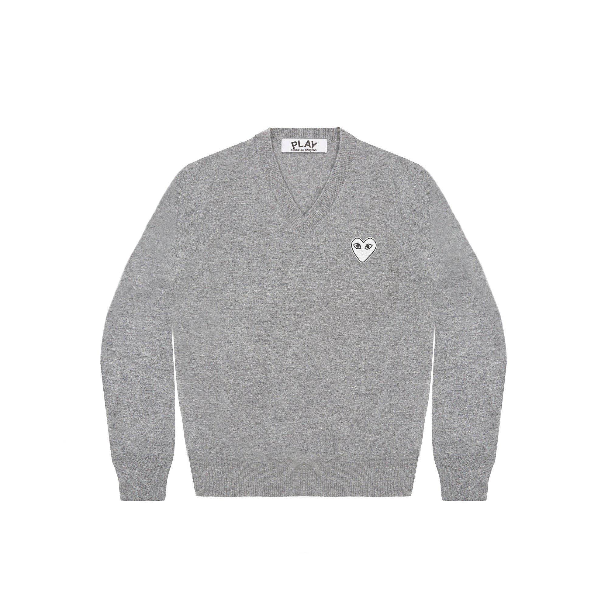 Mens White Heart V Neck Sweater Comme des garcons – Гарантія оригінальності – боковий вид