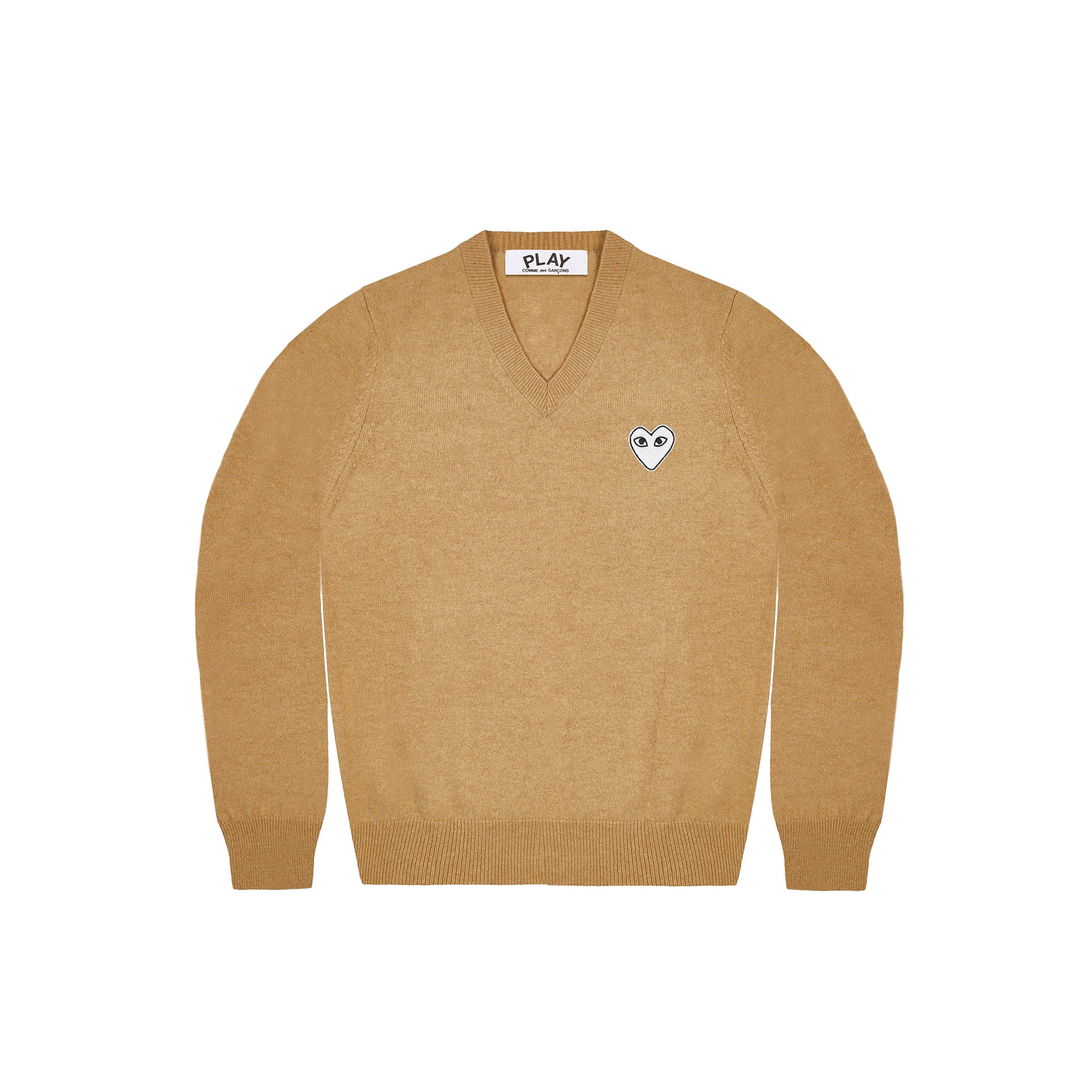 Mens White Heart V Neck Sweater Comme des garcons – Гарантія оригінальності – боковий вид