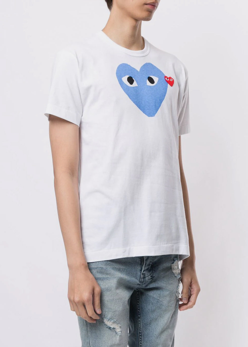White & Blue Hearts T-Shirt Comme des garcons оригінал – Купити в Україні – вид ззаду