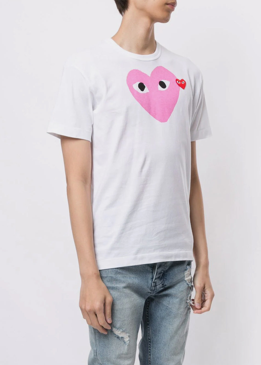 White & Pink Hearts T-Shirt Comme des garcons – Гарантія оригінальності – вид ззаду