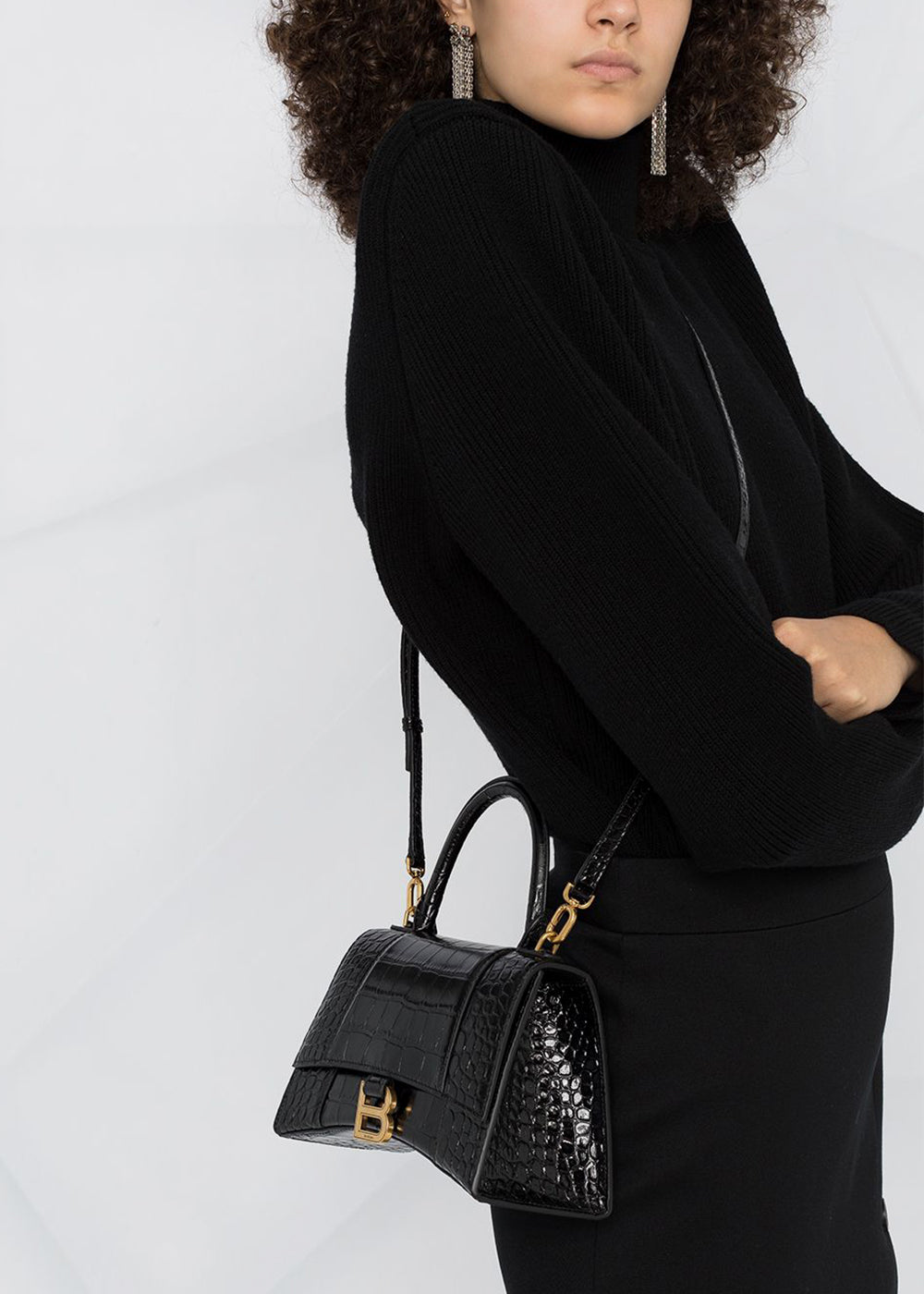 Оригінальна Black Hourglass Small Top Handle Bag Balenciaga – вид ззаду