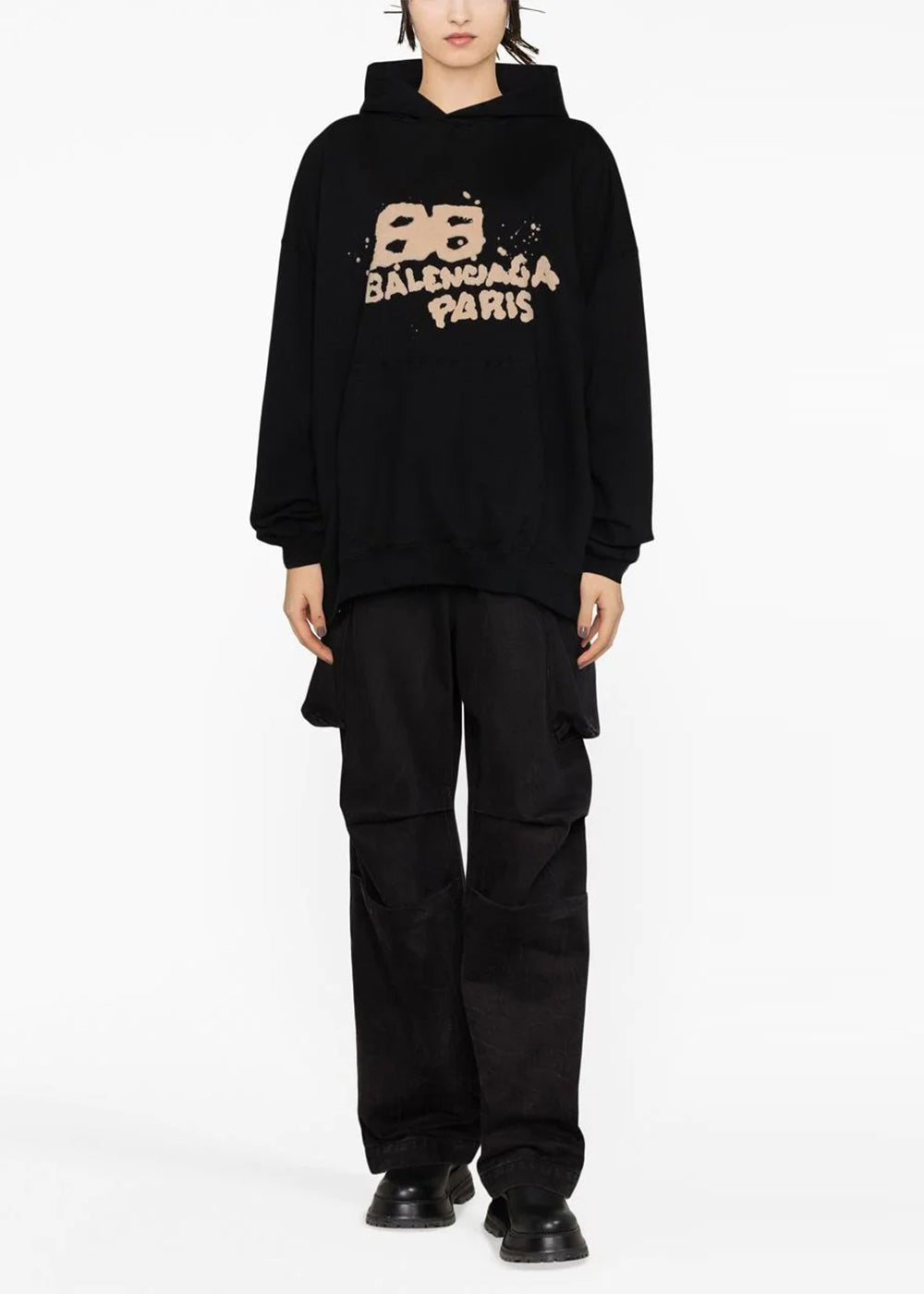 Black Large Fit Logo-Print Hoodie Balenciaga – Гарантія оригінальності – вид ззаду