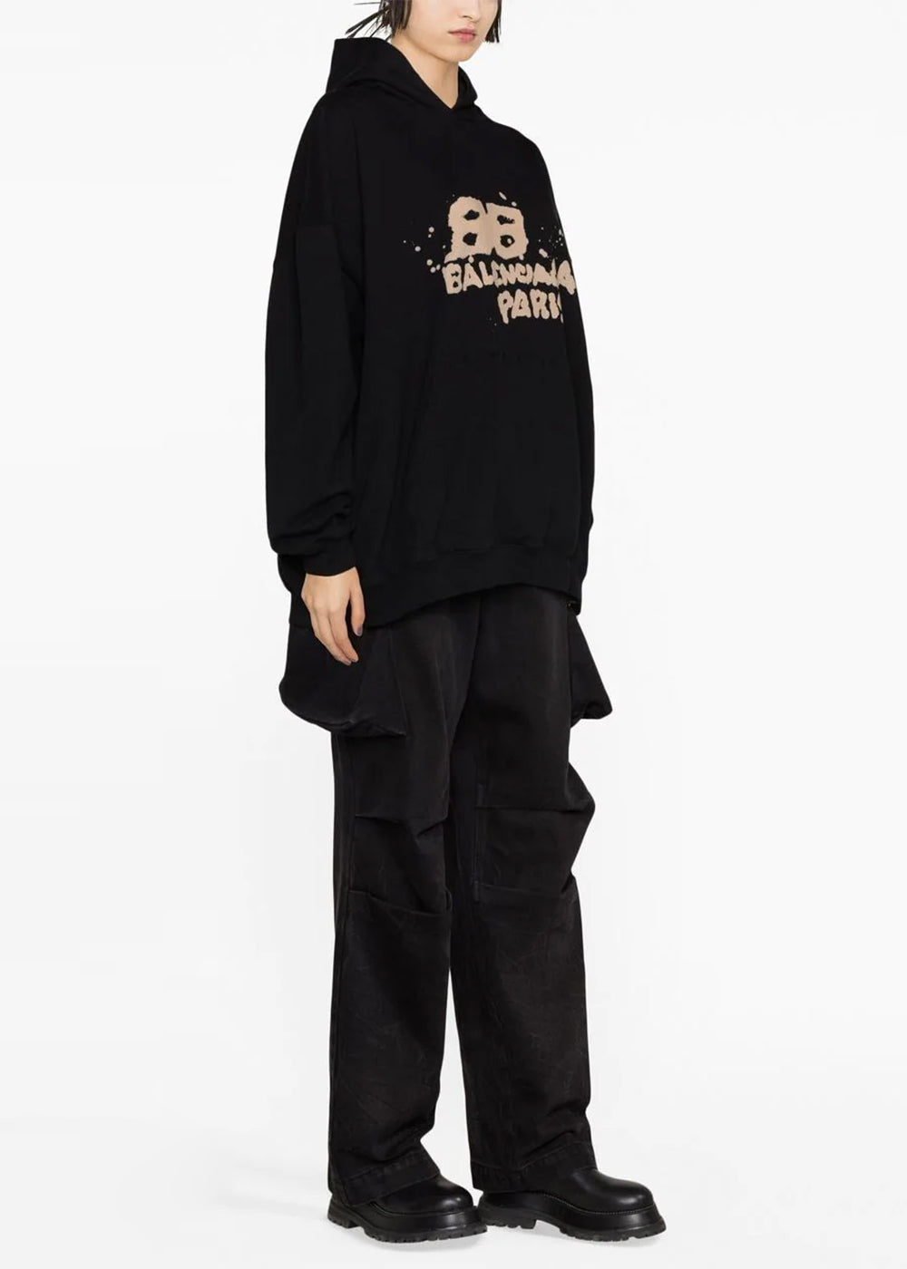 Black Large Fit Logo-Print Hoodie Balenciaga – Гарантія оригінальності – детальний вид