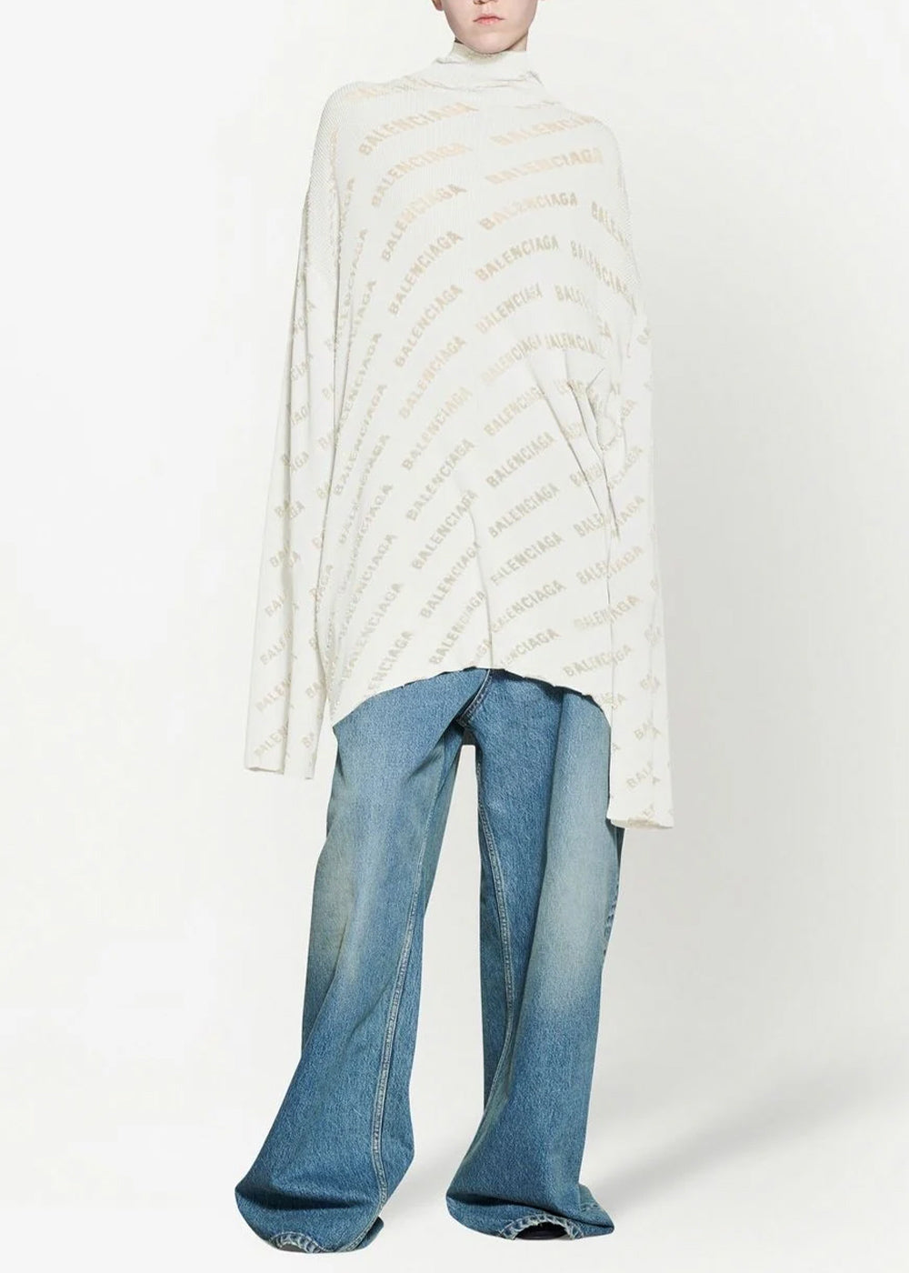 Оригінальна Light Grey Logo-Print Ribbed-Knit Jumper Balenciaga – вид ззаду