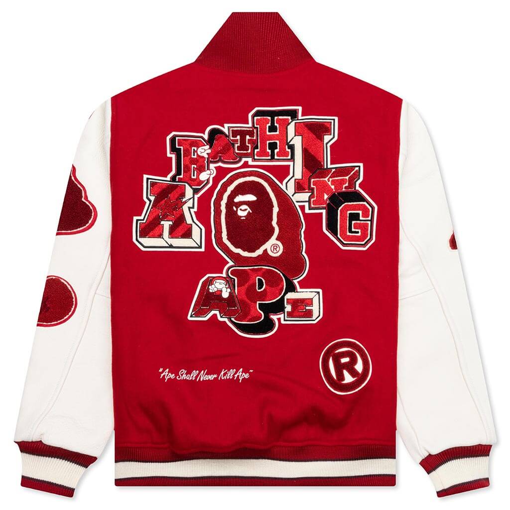Multi Motif Varsity Jacket Red A bathing ape оригінал – Купити в Україні – вид ззаду