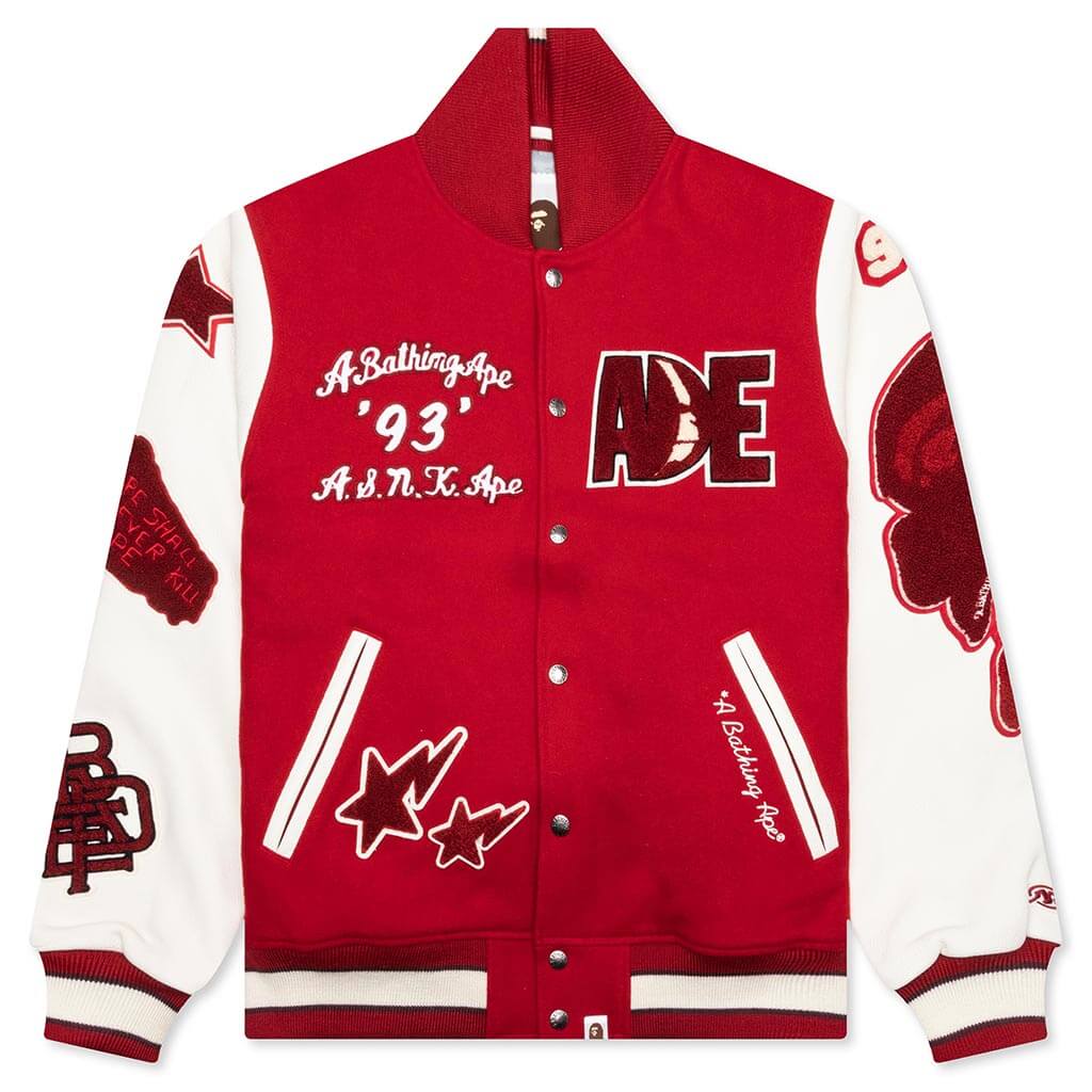 Multi Motif Varsity Jacket Red A bathing ape оригінал – Купити в Україні – боковий вид