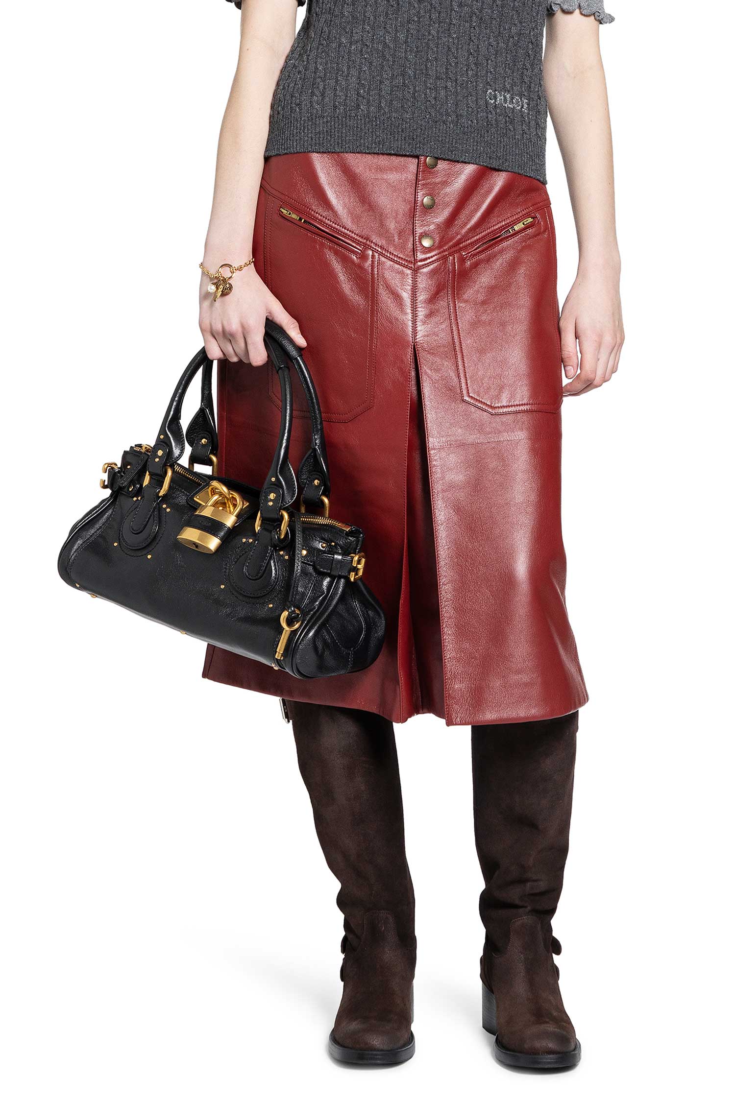 Оригінальна Knee-Length Skirt In Leather Chloe – боковий вид