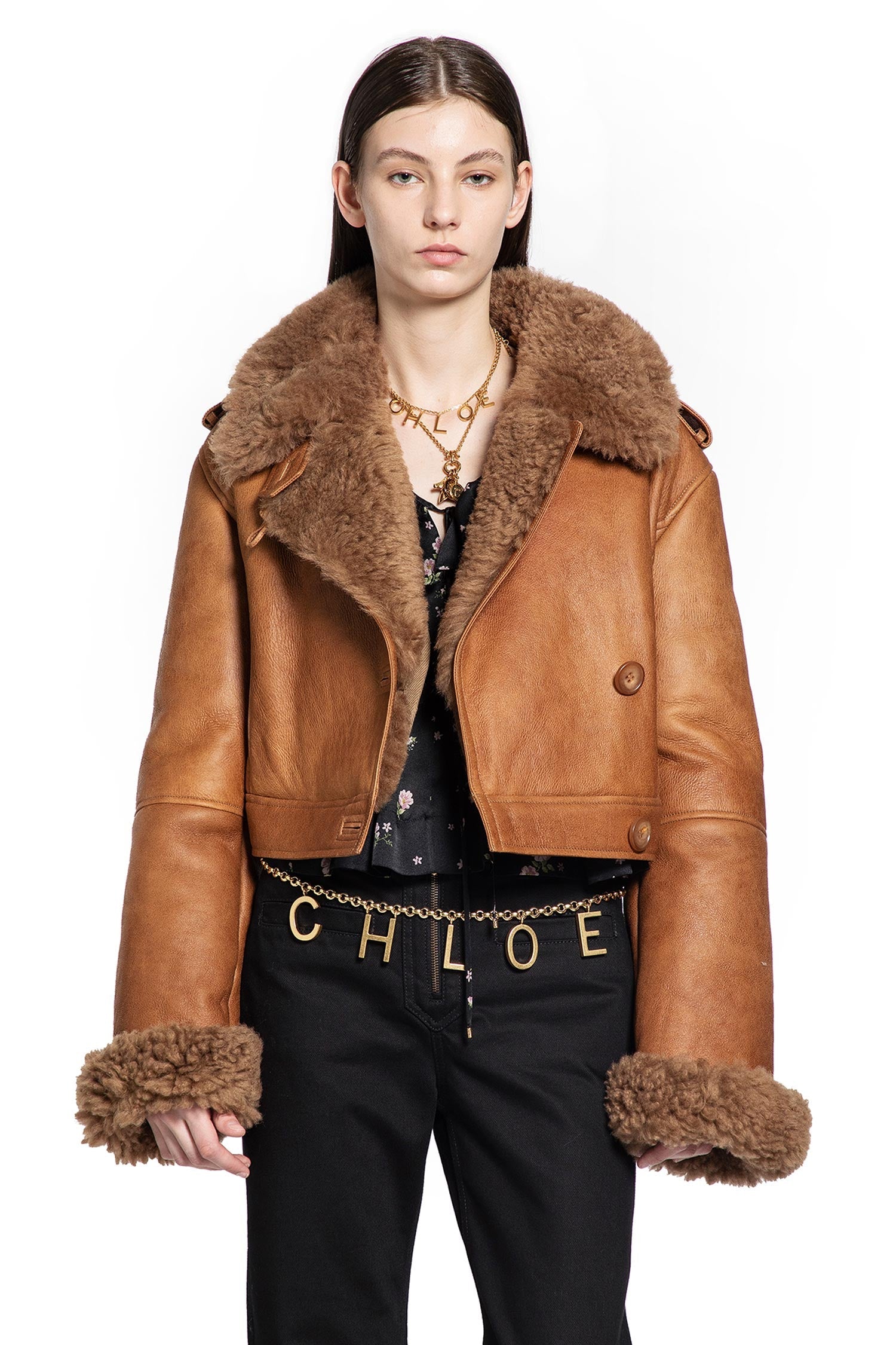 Оригінальна Cropped Shearling Jacket Chloe – боковий вид