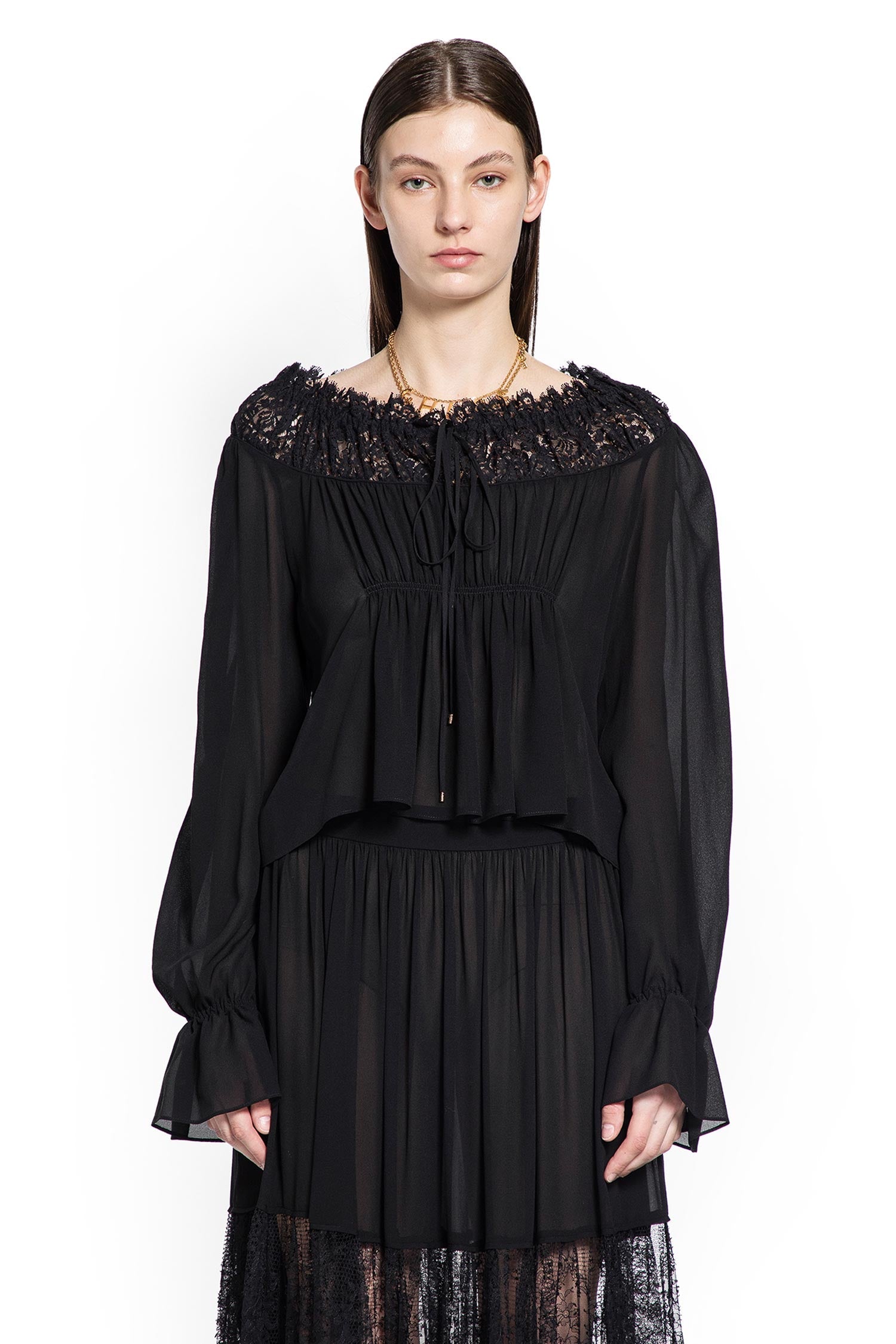 Crop Top In Silk Georgette And Lace Chloe оригінал – Купити в Україні – вид ззаду