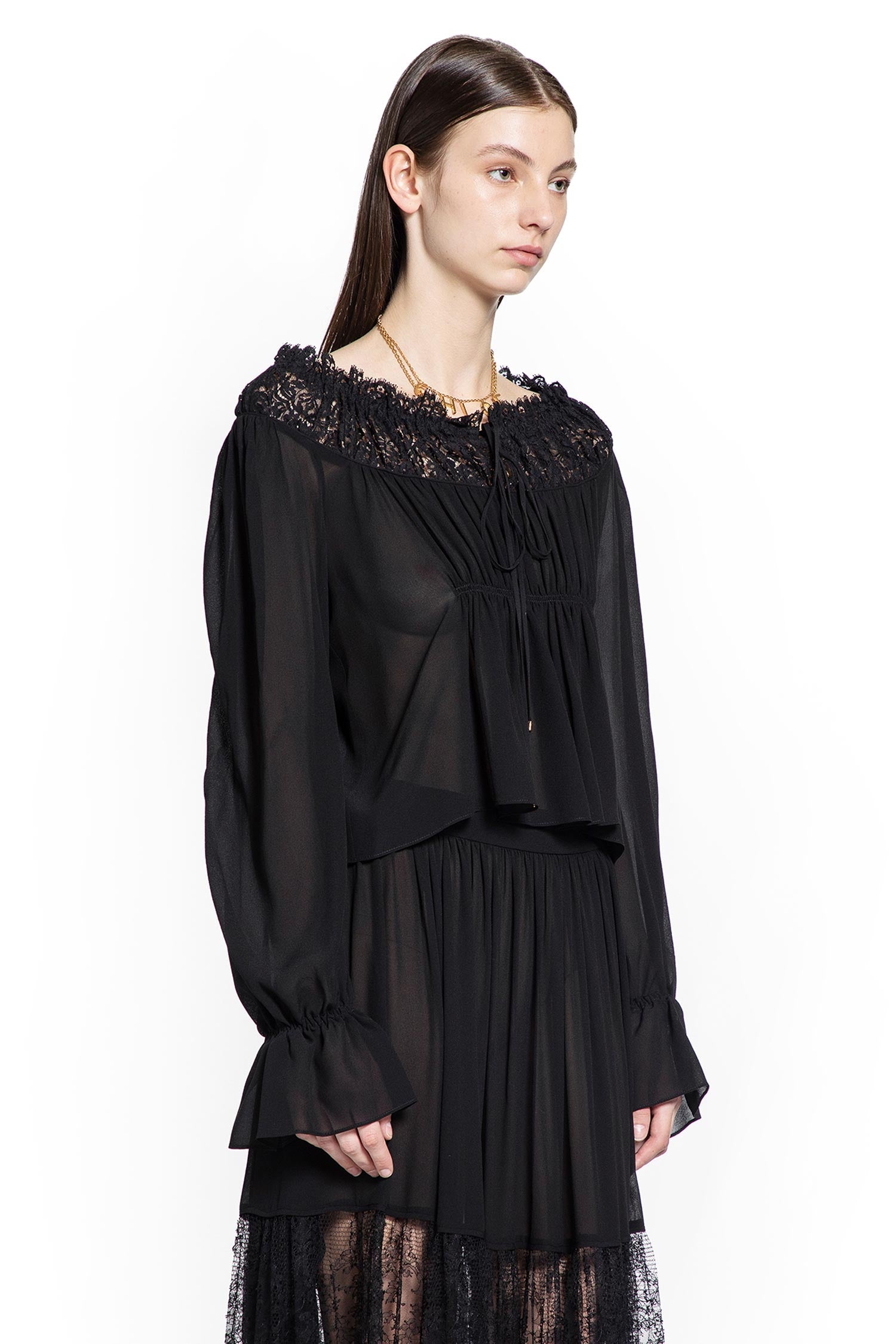 Crop Top In Silk Georgette And Lace Chloe оригінал – Купити в Україні – детальний вид