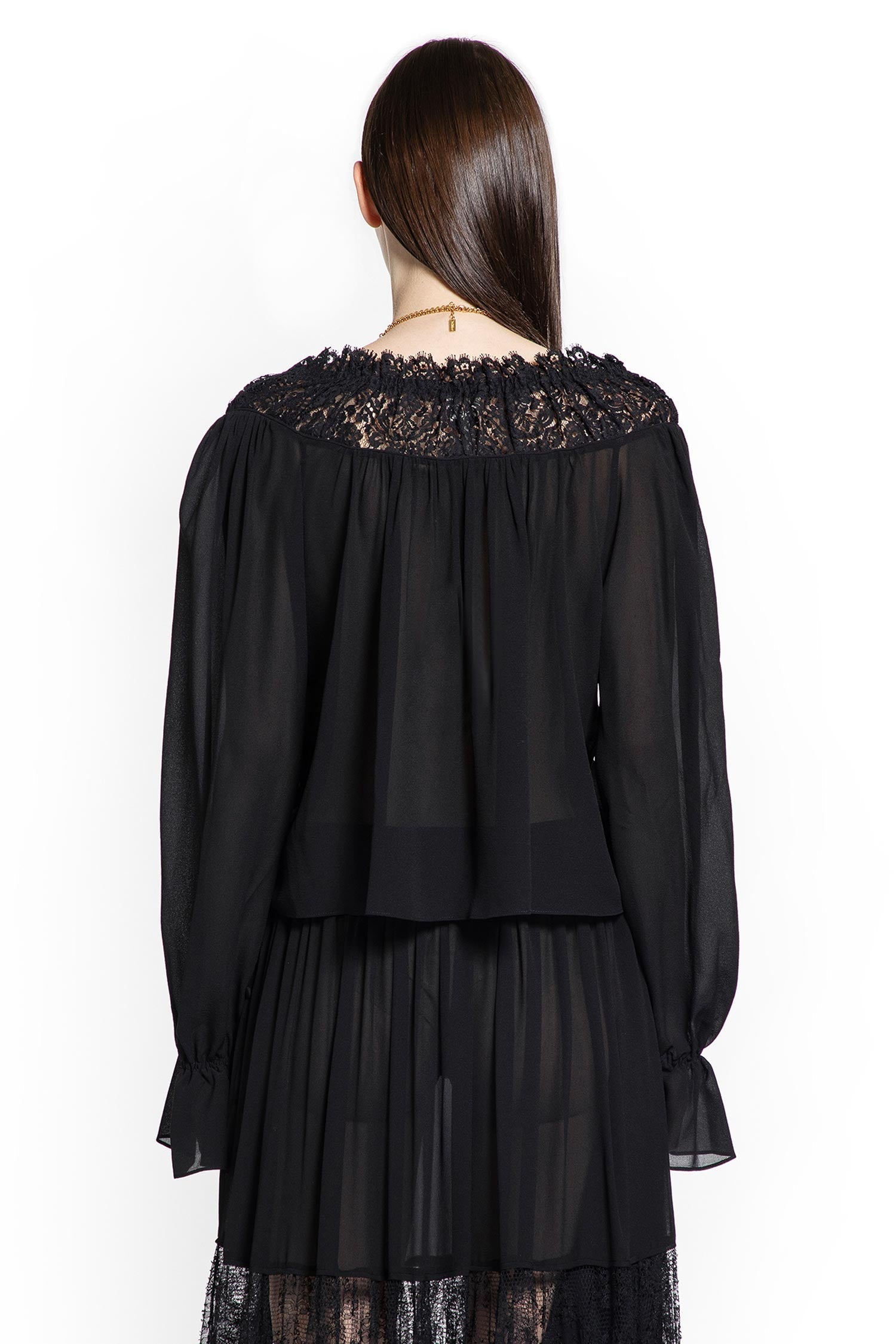 Crop Top In Silk Georgette And Lace Chloe оригінал – Купити в Україні – збільшений вид