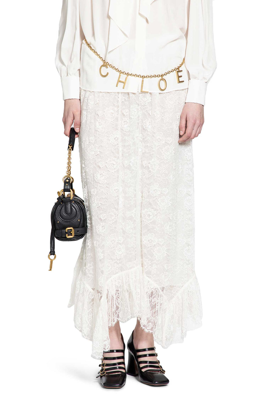 Ruffled MIDI Skirt In Floral Silk Jacquard Chloe оригінал – Купити в Україні – боковий вид