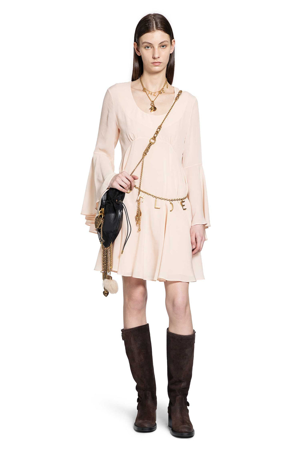 Flared Silk Georgette Mini Dress Chloe – Гарантія оригінальності – боковий вид