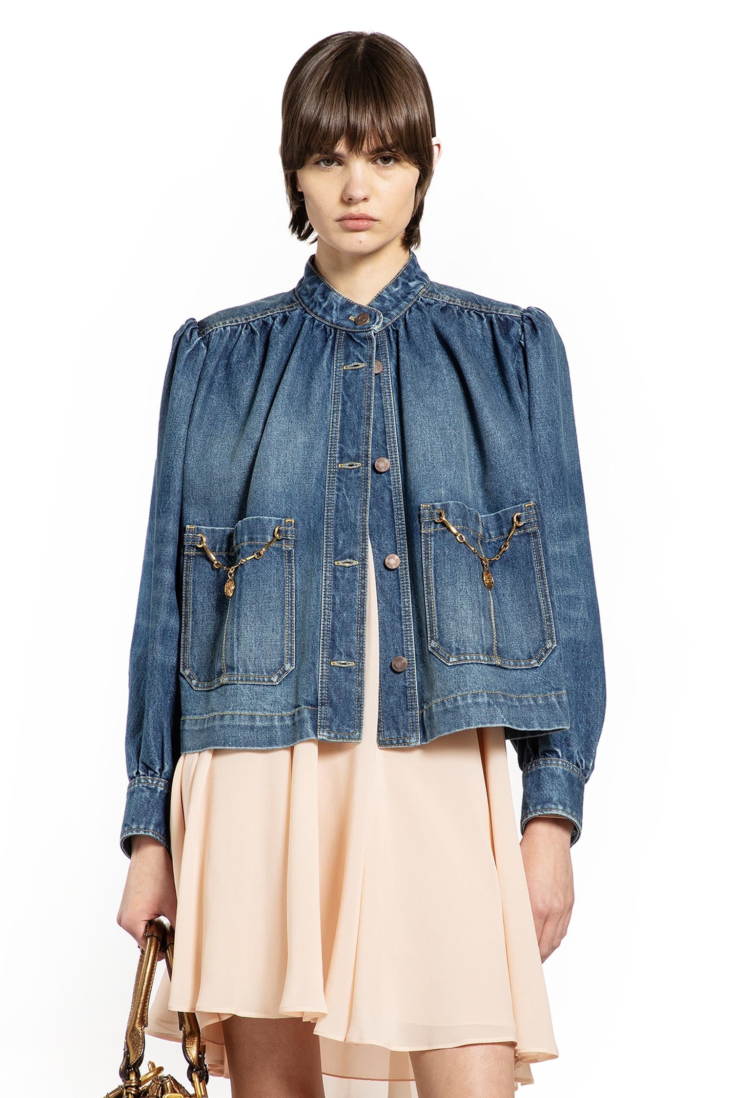 High Neck Gathered Denim Jacket Chloe – Гарантія оригінальності – боковий вид