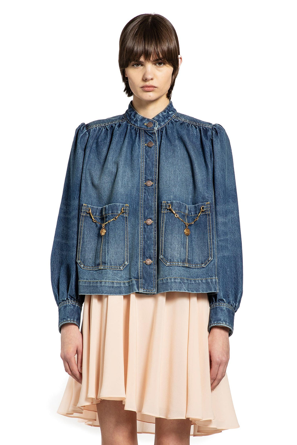 High Neck Gathered Denim Jacket Chloe – Гарантія оригінальності – вид ззаду