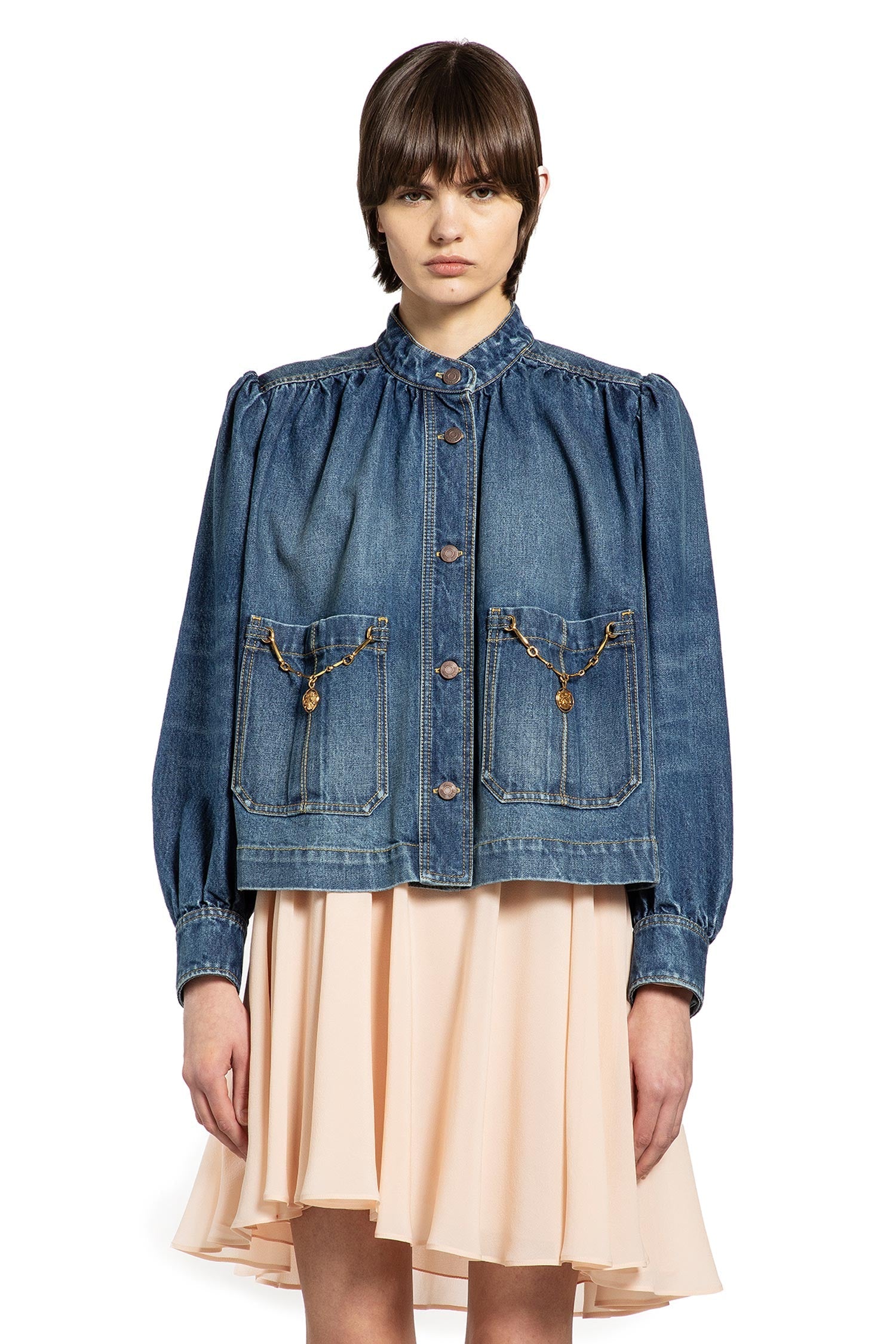 High Neck Gathered Denim Jacket Chloe – Гарантія оригінальності – вид ззаду
