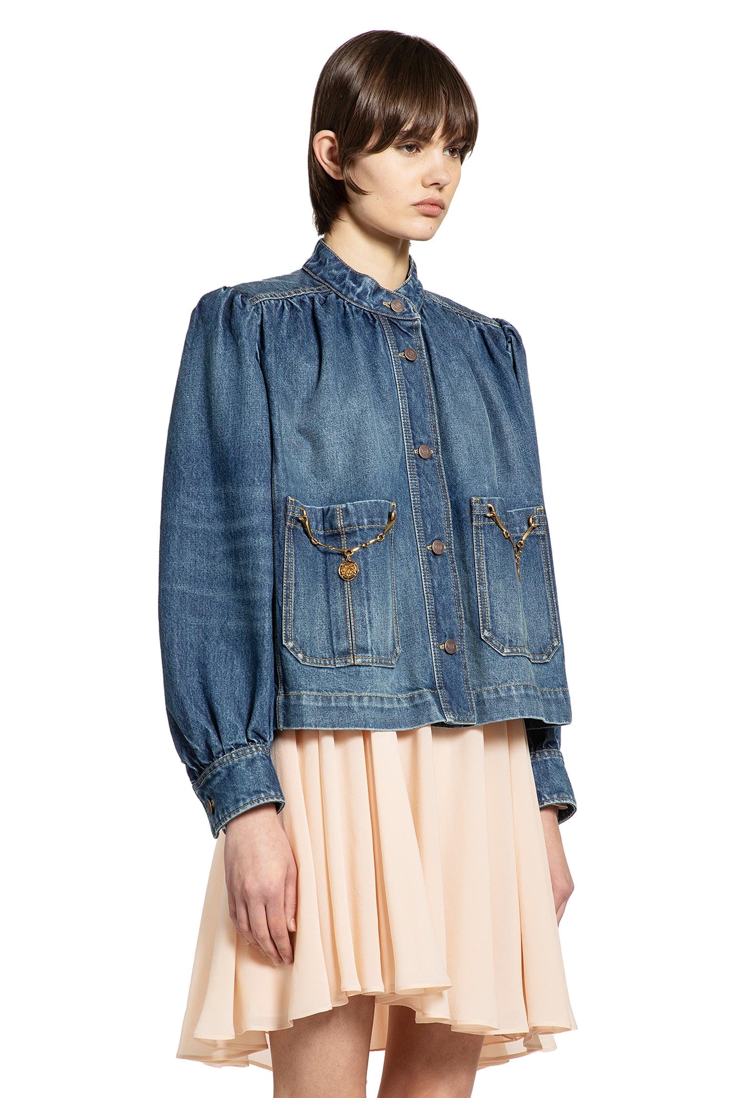 High Neck Gathered Denim Jacket Chloe – Гарантія оригінальності – детальний вид
