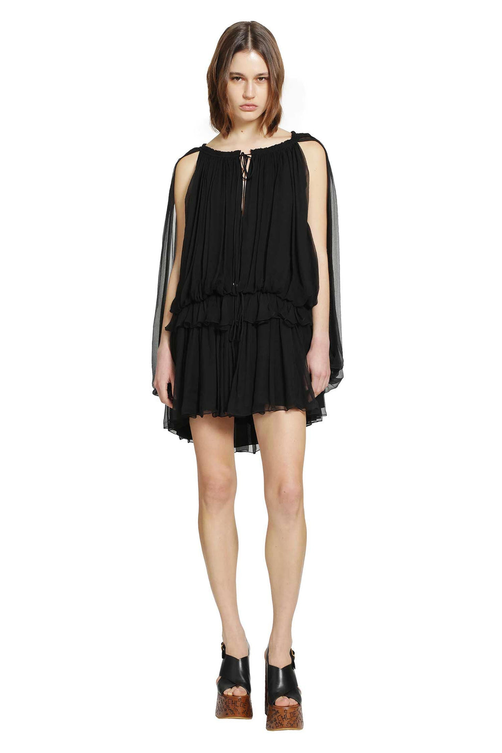 Silk Mousseline Mini Cape Dress Chloe оригінал – Купити в Україні – боковий вид